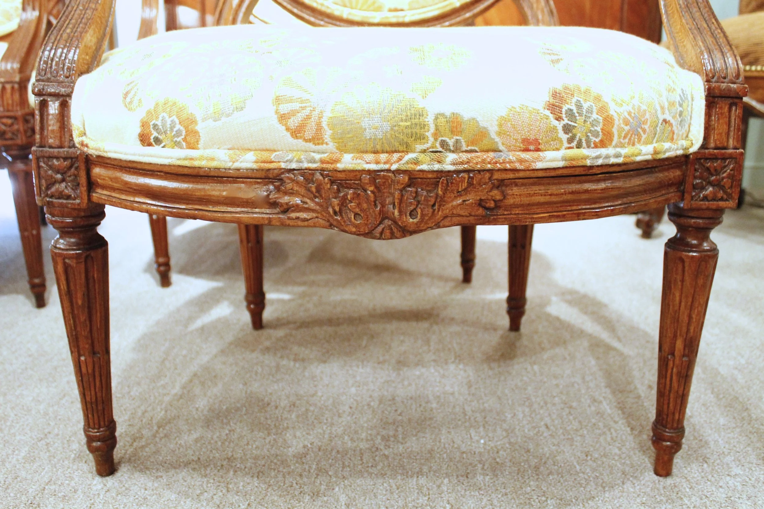 Four Louis XVI Style Carved Beechwood Fauteuils, 19th Century