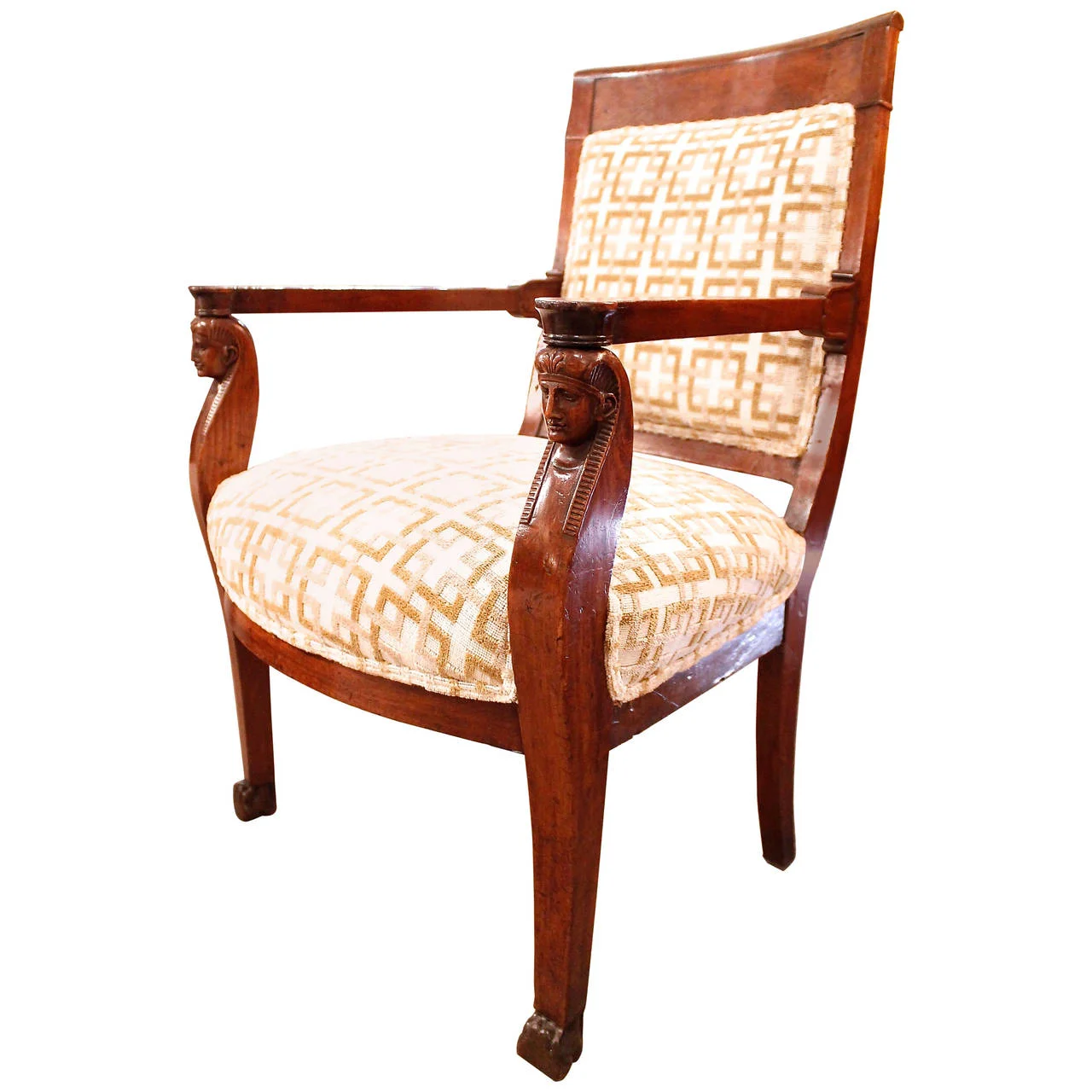 French Empire Armchair with Carved Stiles, Early 19th Century