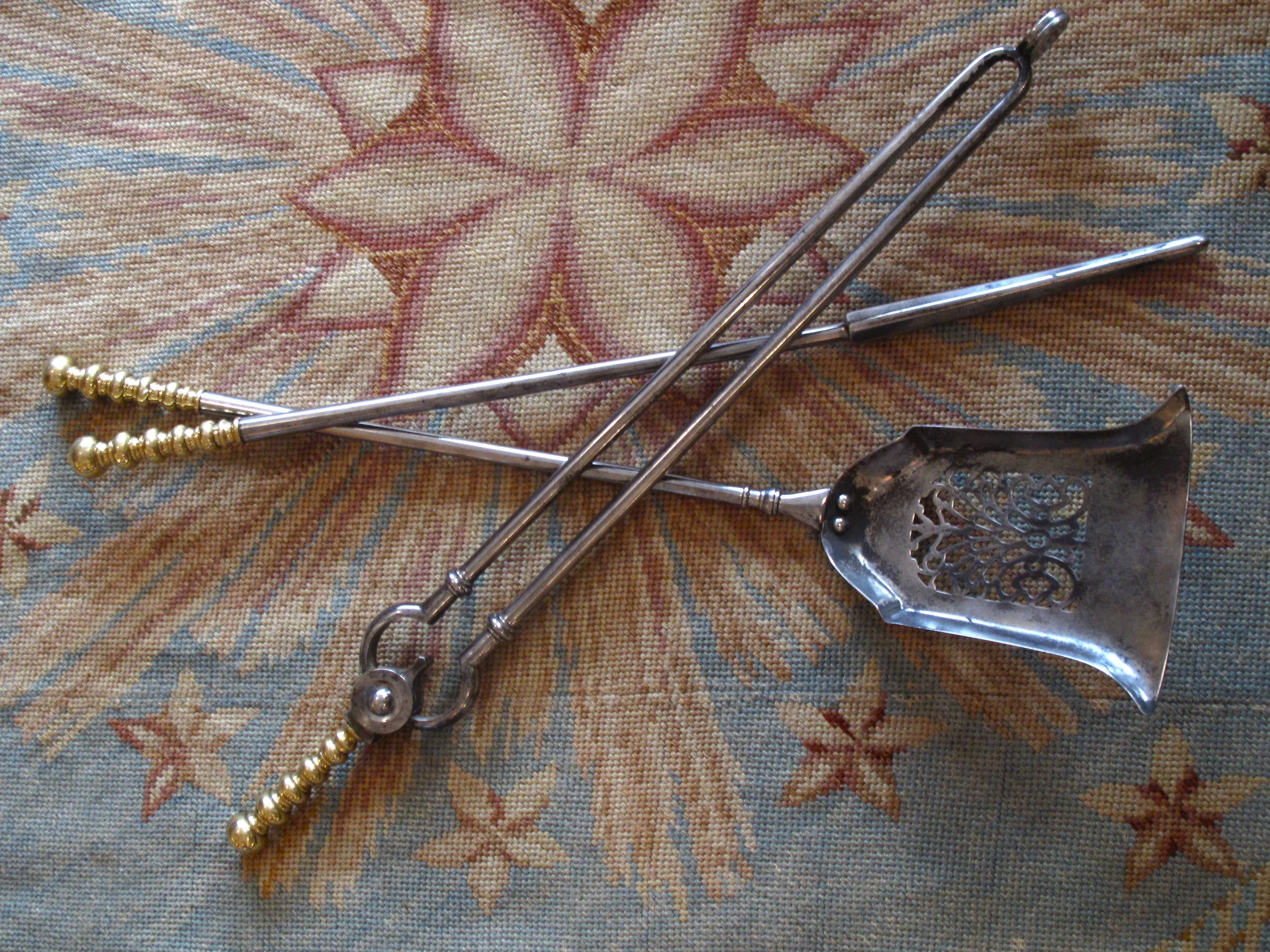 Set of Three George III Polished Steel and Brass Firetools