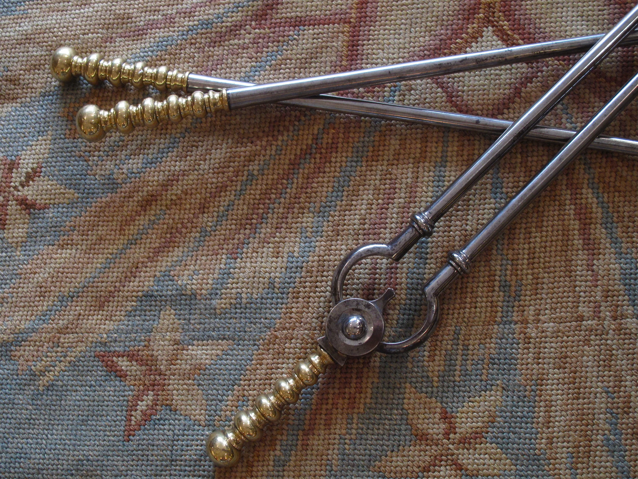 Set of Three George III Polished Steel and Brass Firetools