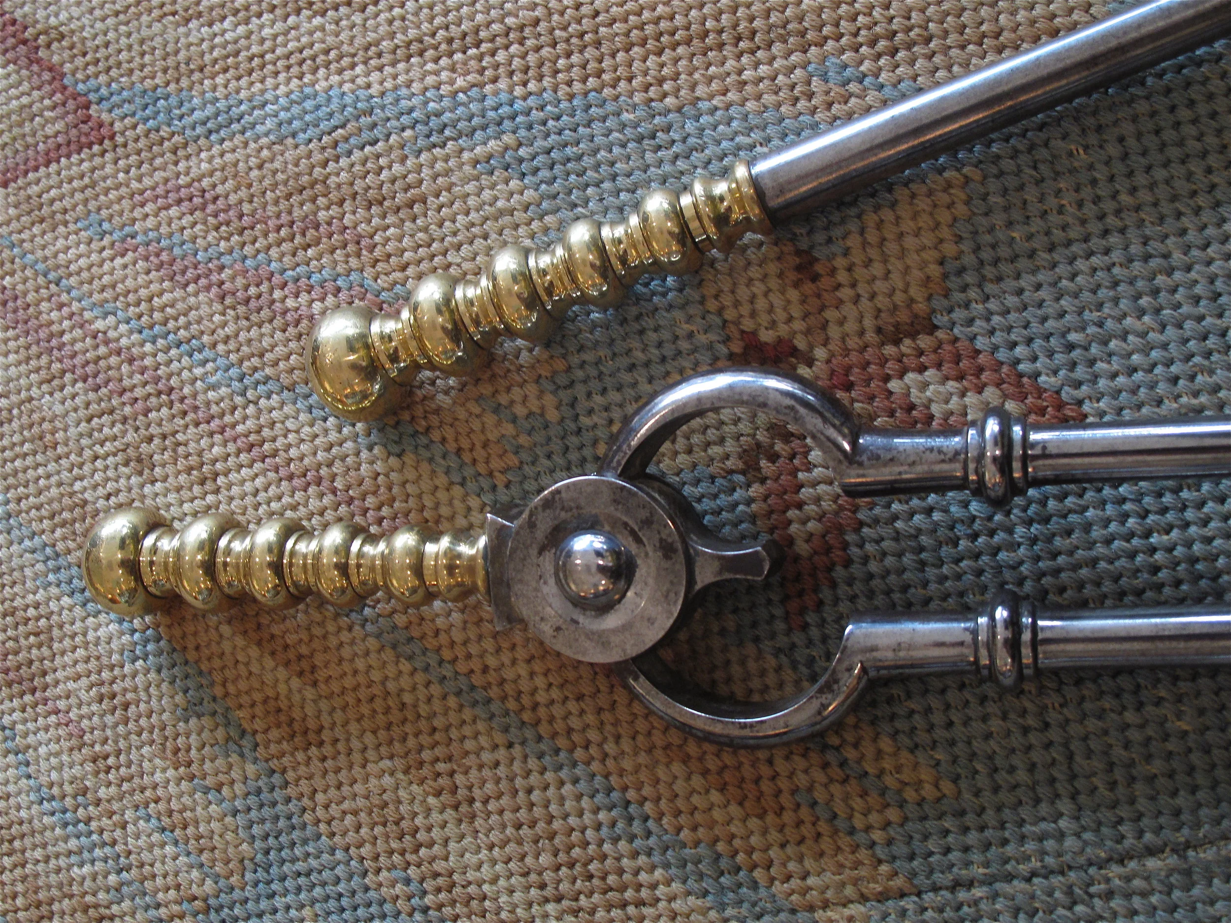 Set of Three George III Polished Steel and Brass Firetools