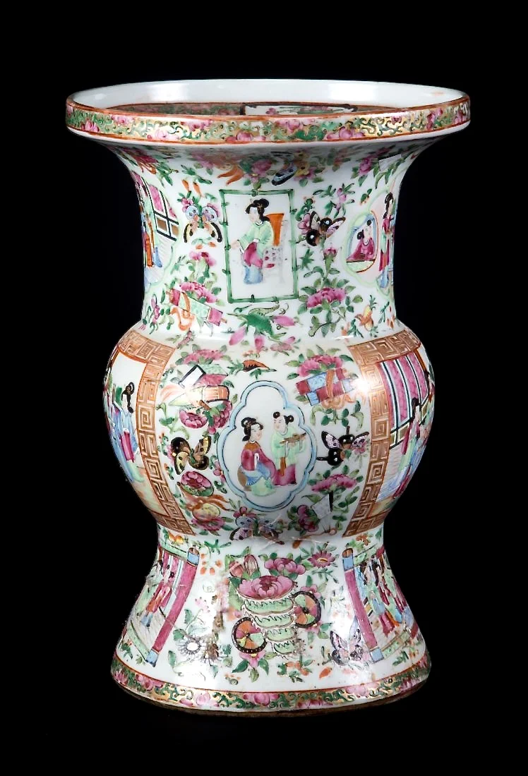 Chinese Export Rose Mandarin Ku Vase, 19th Century