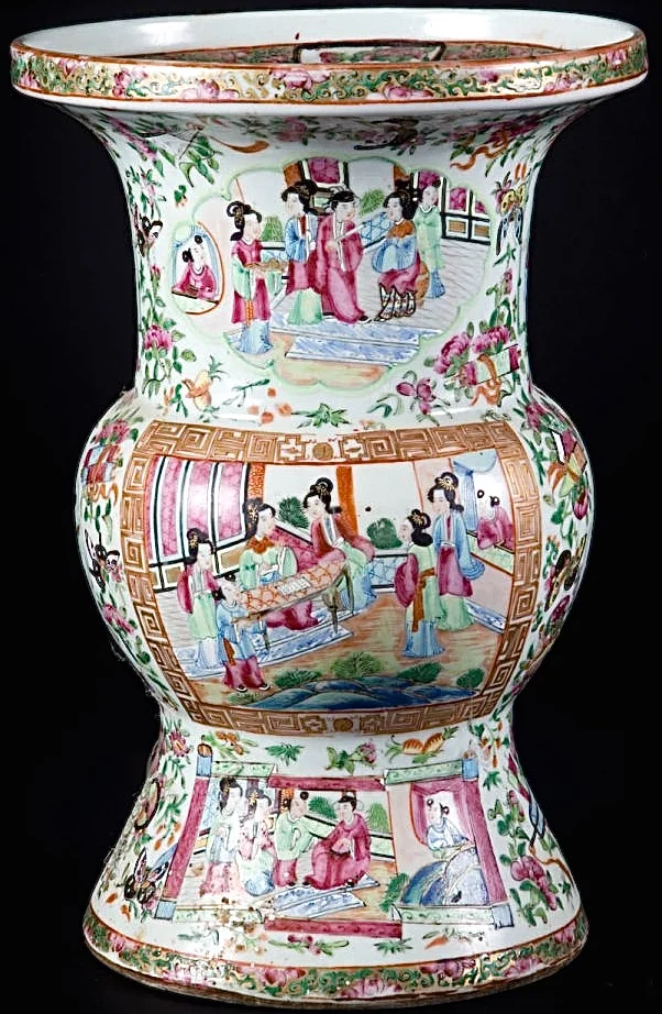 Chinese Export Rose Mandarin Ku Vase, 19th Century