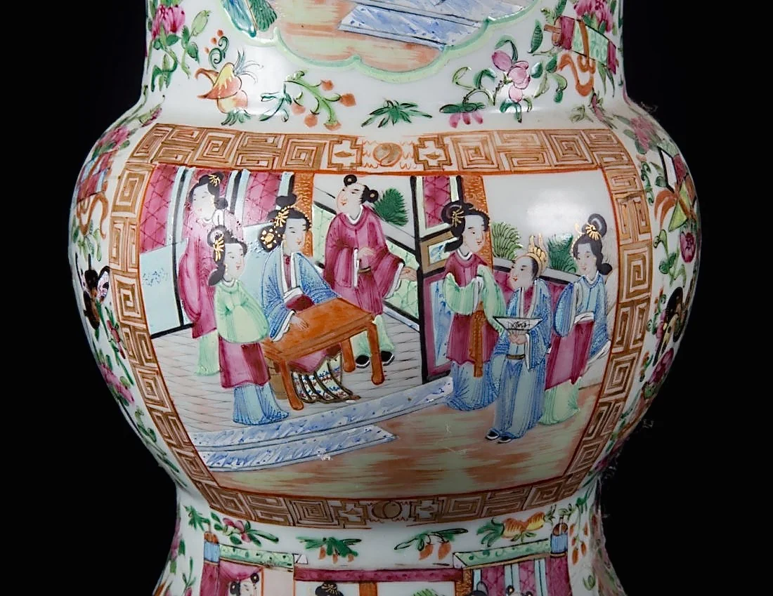 Chinese Export Rose Mandarin Ku Vase, 19th Century