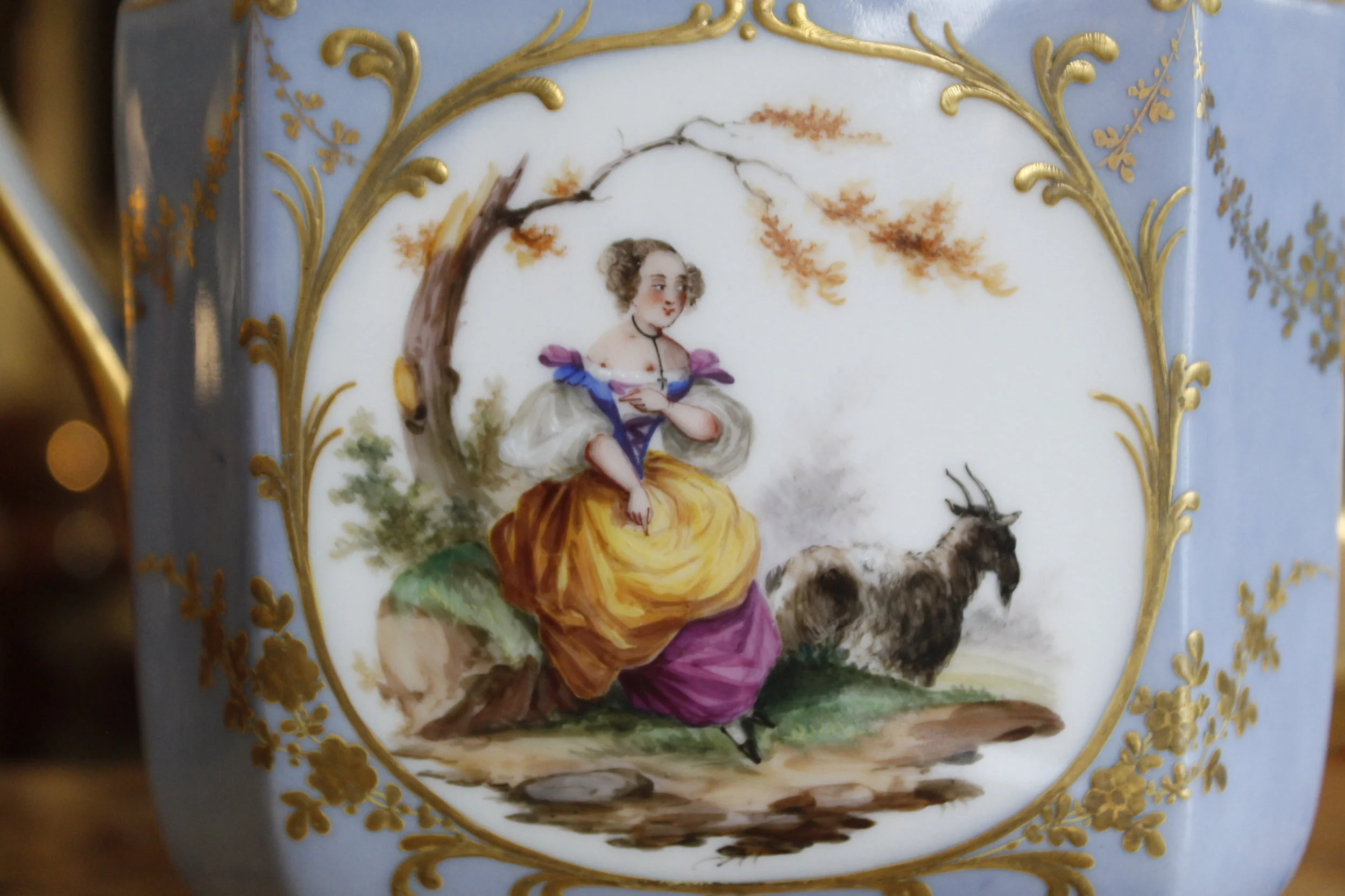 Dresden Teapot with Figural Vignettes and Gilt Decoration