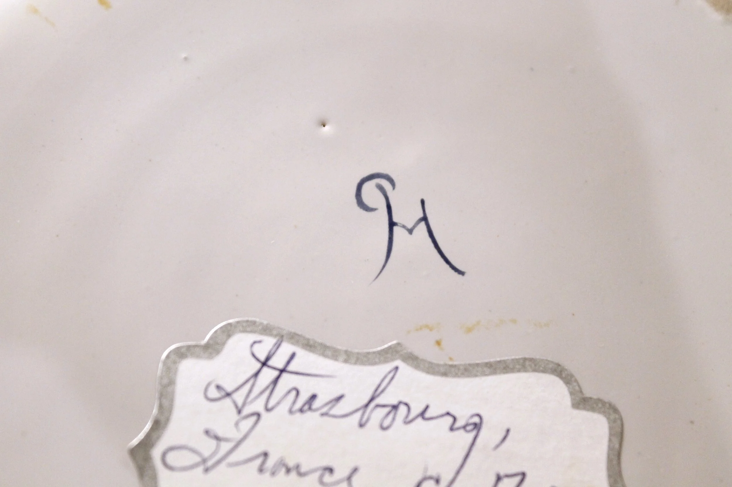 French 18th Century Strasbourg Faience Plate, Marked with Cipher of Paul Hannong