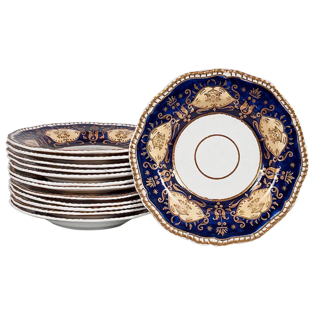 Spode Felspar Cobalt and Gilded Set of Porcelain Dishes, 19th Century