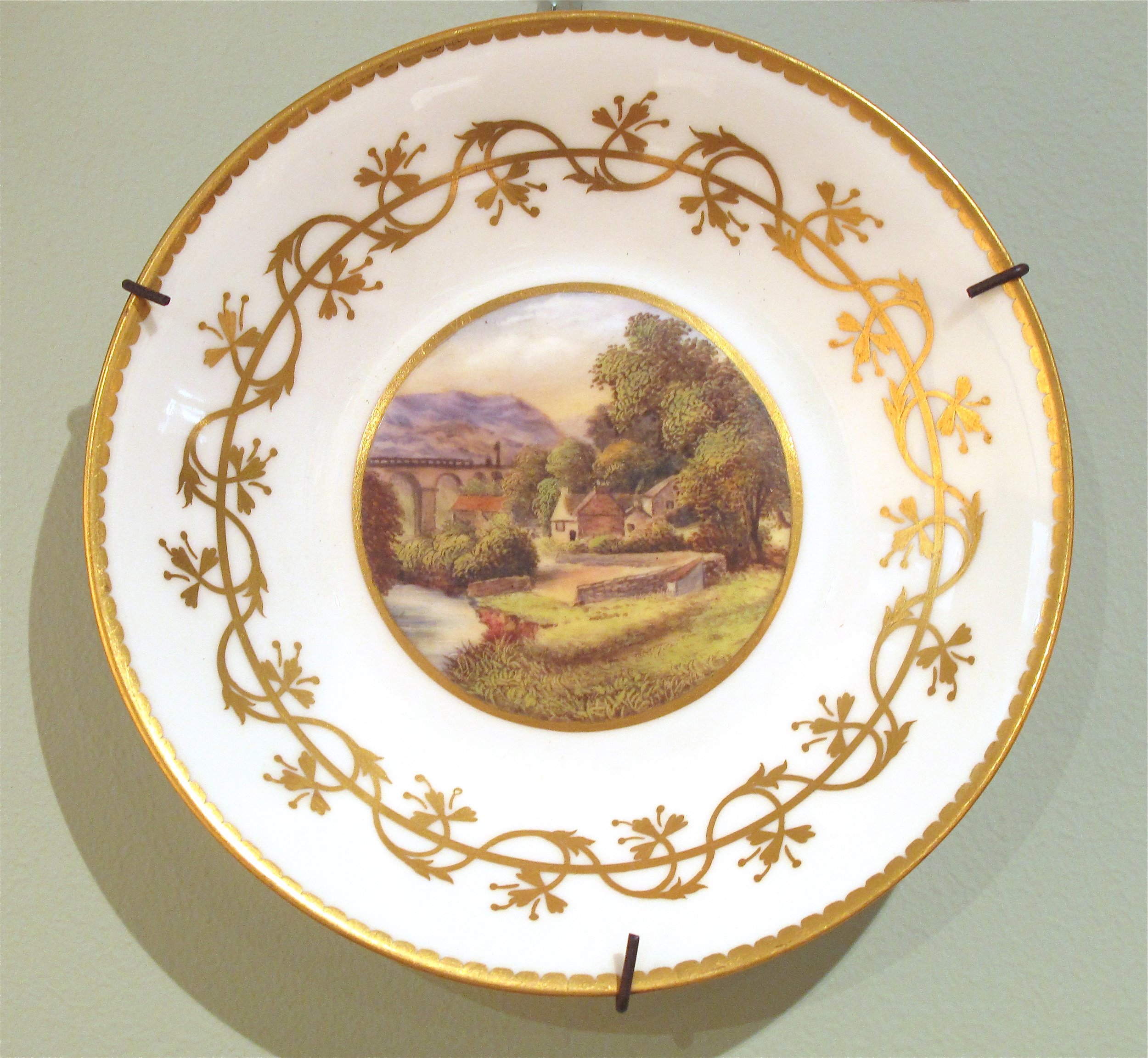 Trio of Scenic and Gilt Decorated 19th Century English Plates