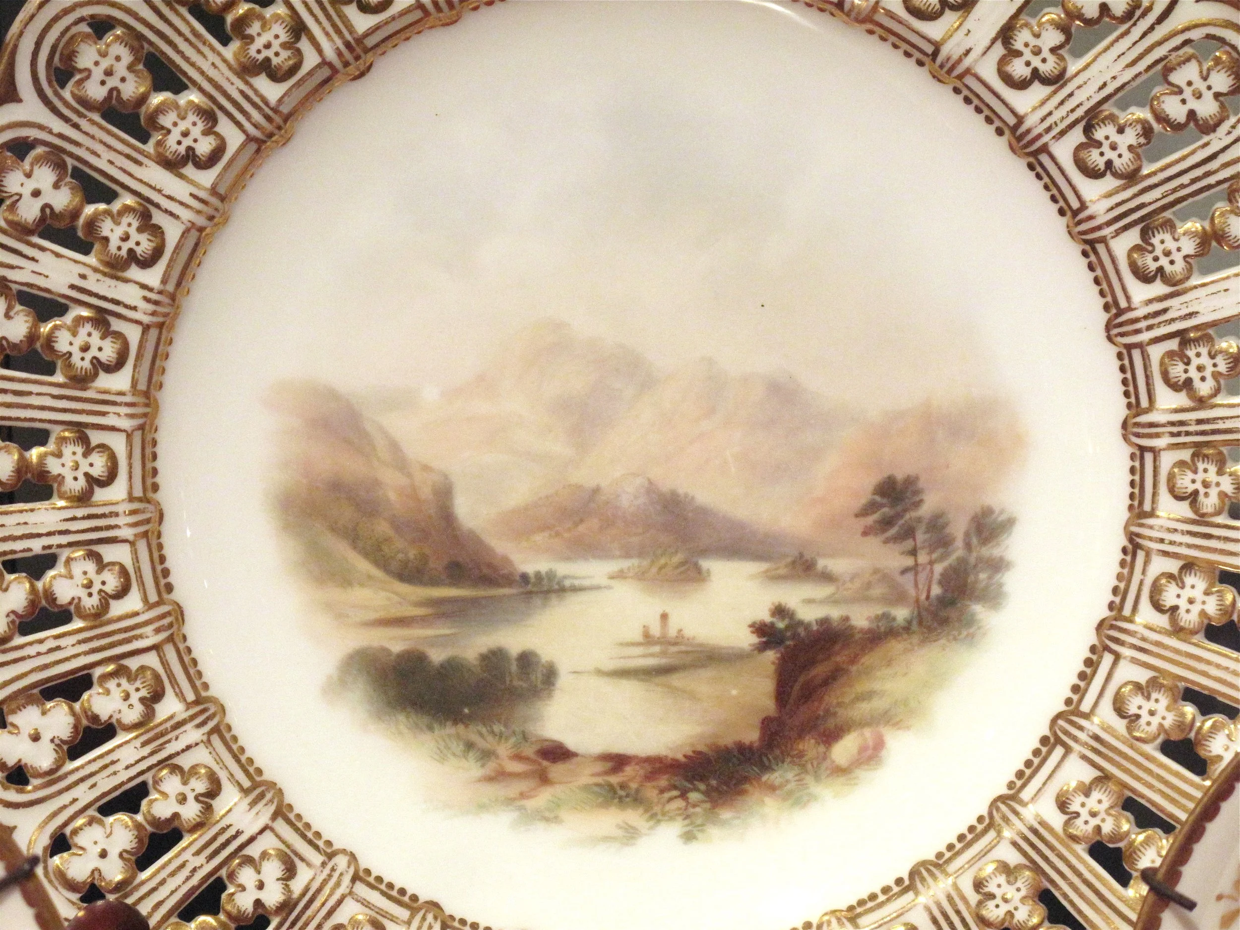 Trio of Scenic and Gilt Decorated 19th Century English Plates
