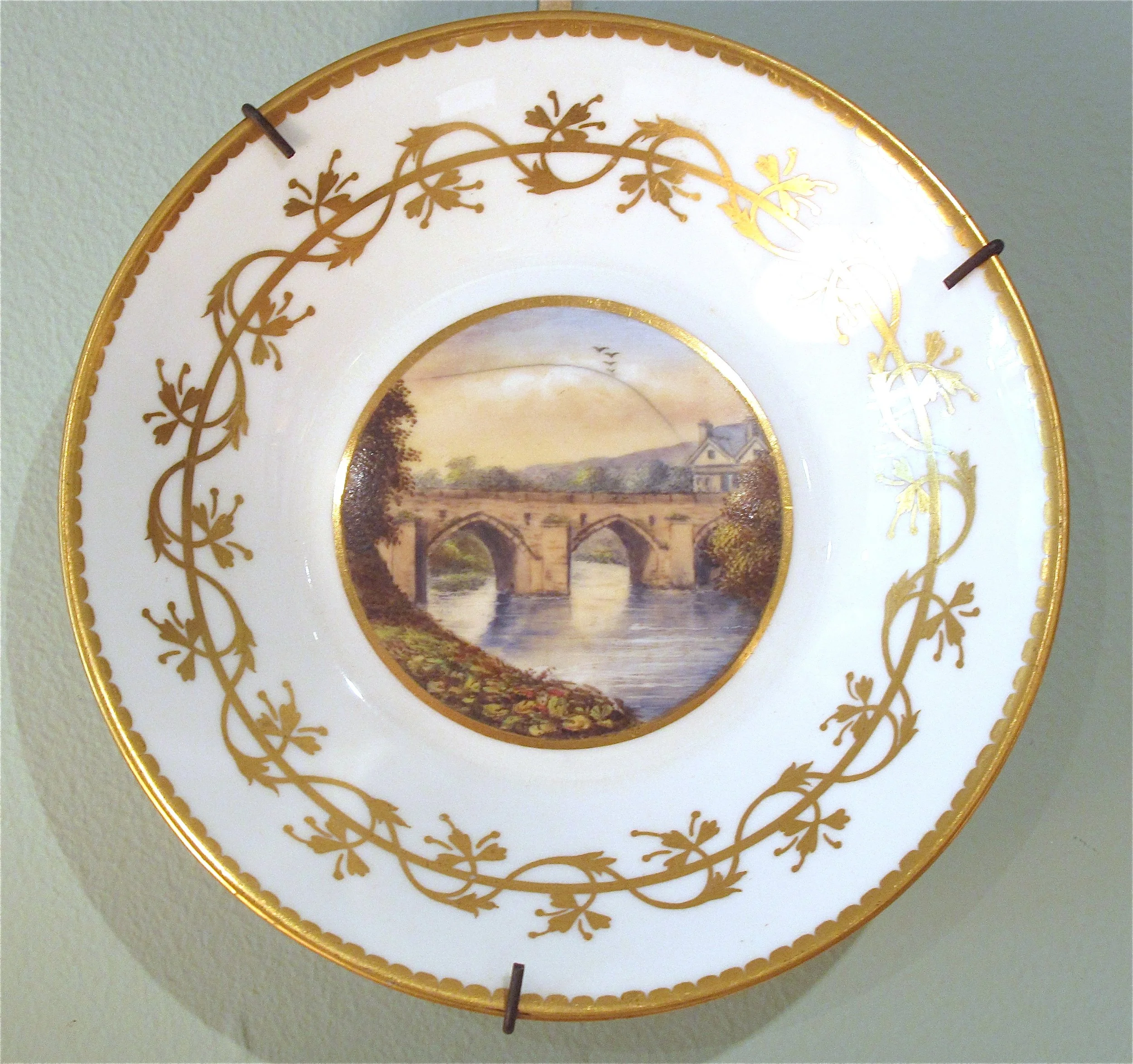 Trio of Scenic and Gilt Decorated 19th Century English Plates
