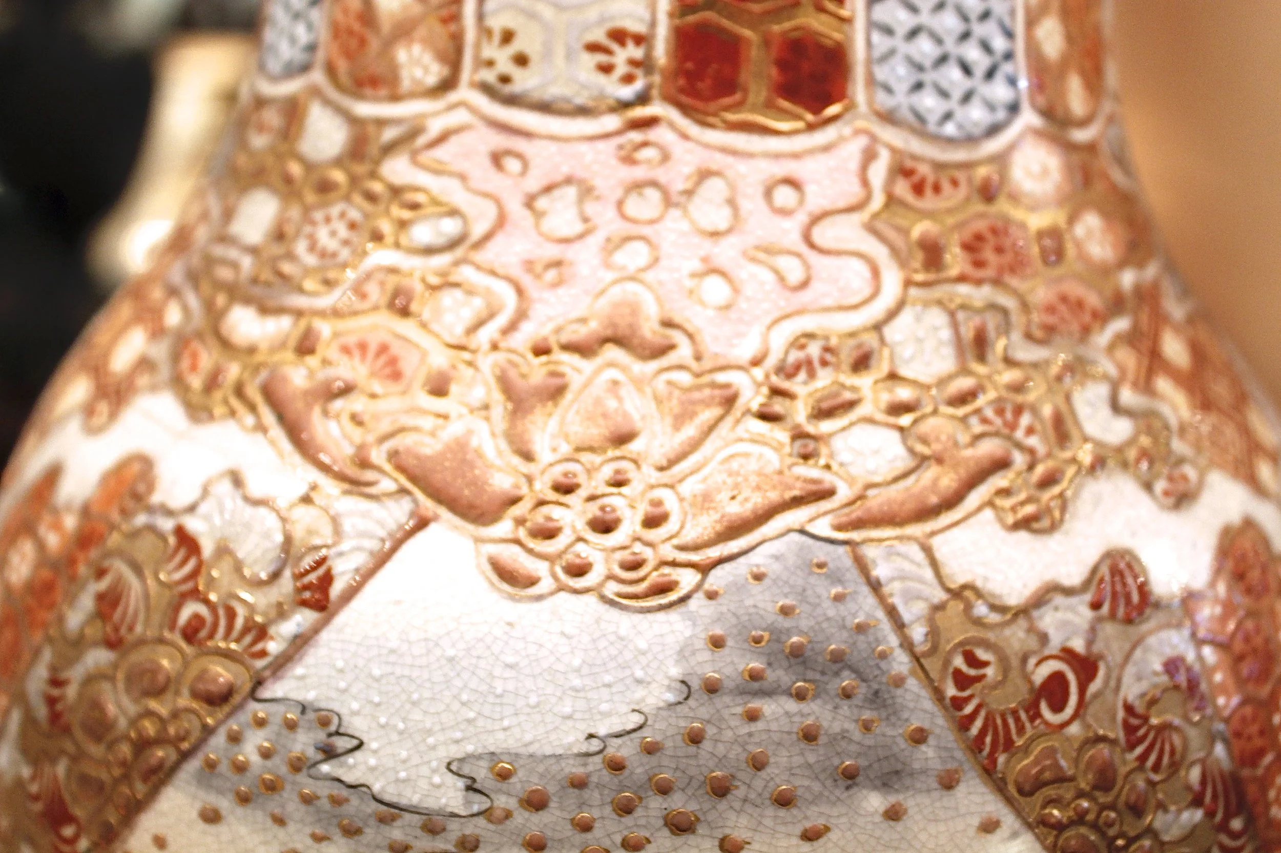 Pair of Unusual Japanese Kutani Porcelain Vase Lamps