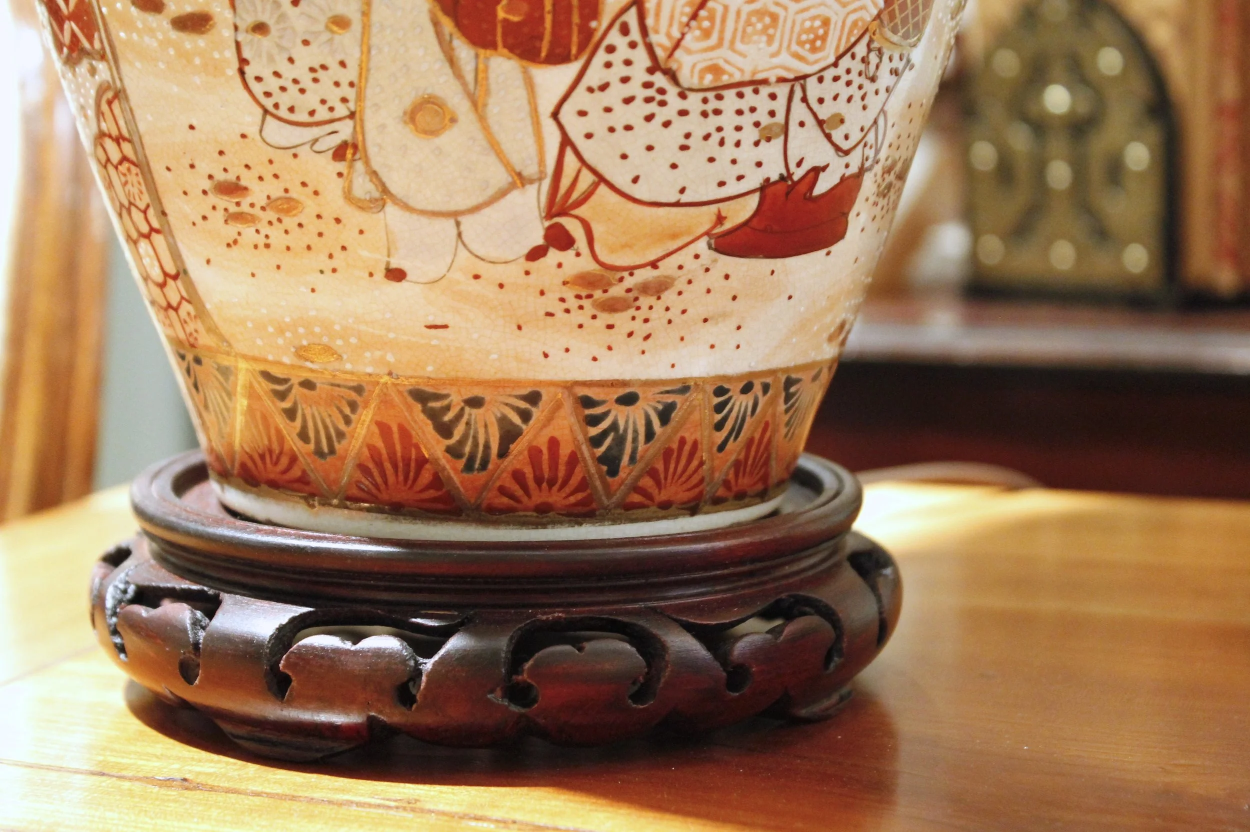 Pair of Unusual Japanese Kutani Porcelain Vase Lamps