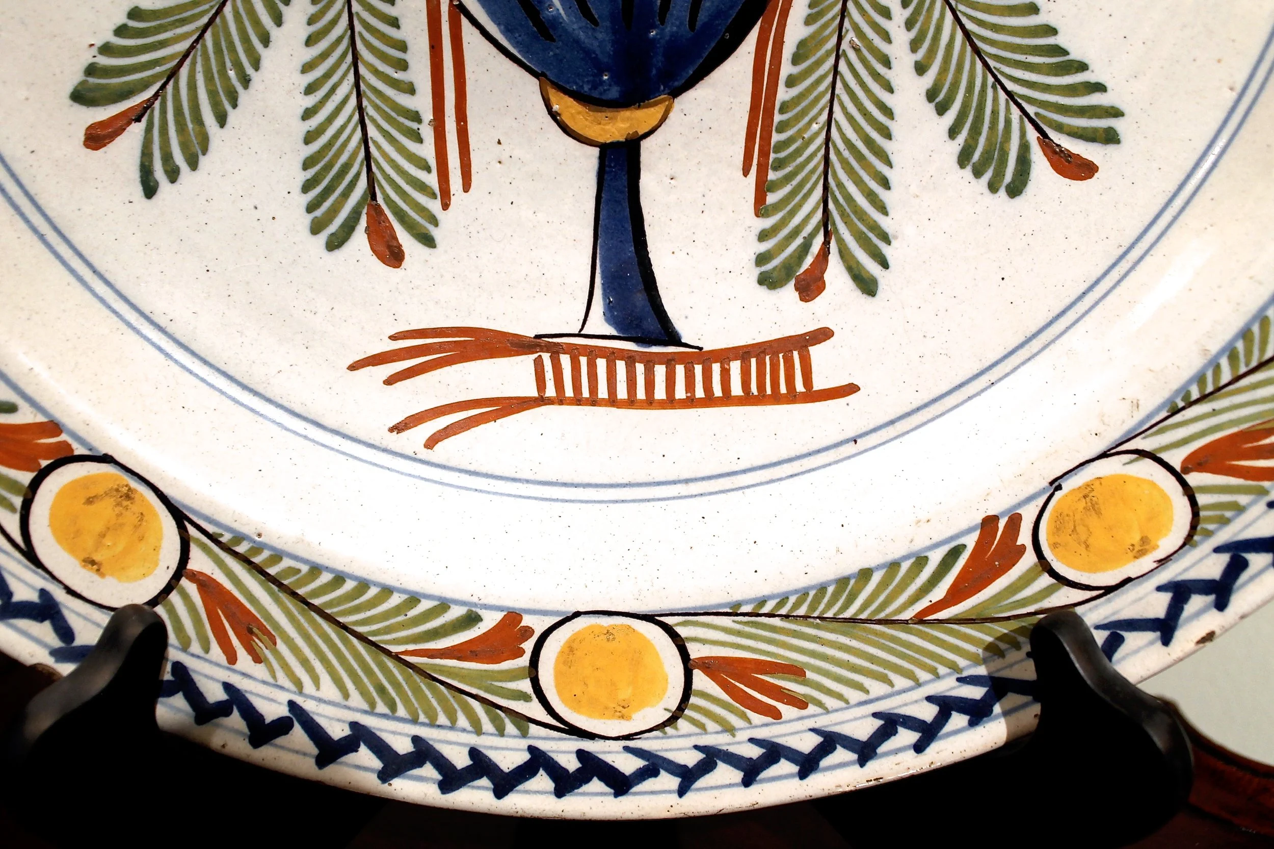 Large Polychrome Delft Charger with Flower Vase, 18th Century, 13 ½ Inche