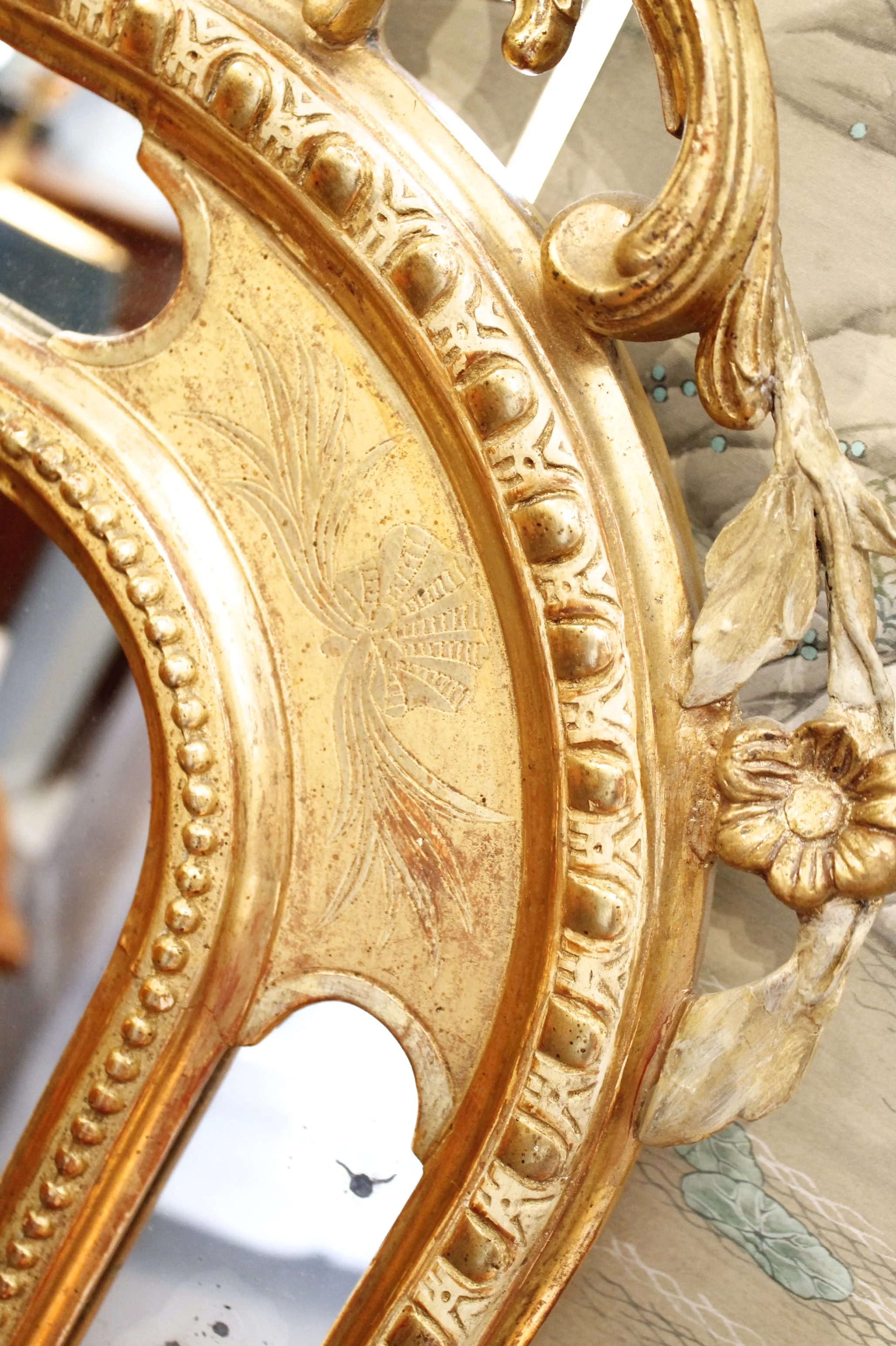French Napoleon III Crested Borderglass Gilt Mirror