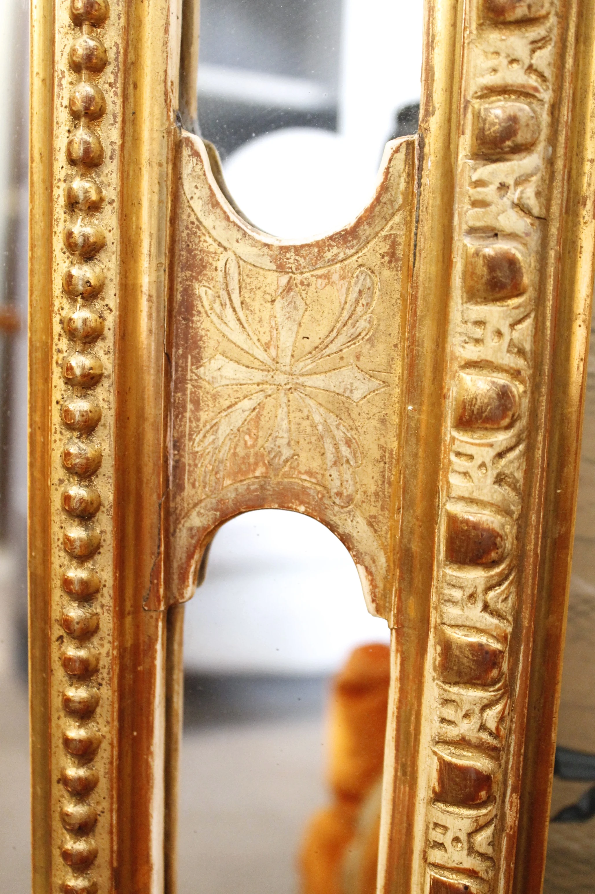 French Napoleon III Crested Borderglass Gilt Mirror