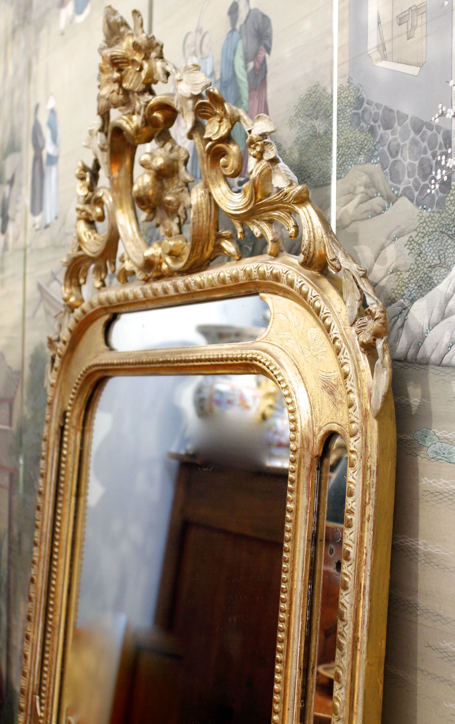 French Napoleon III Crested Borderglass Gilt Mirror