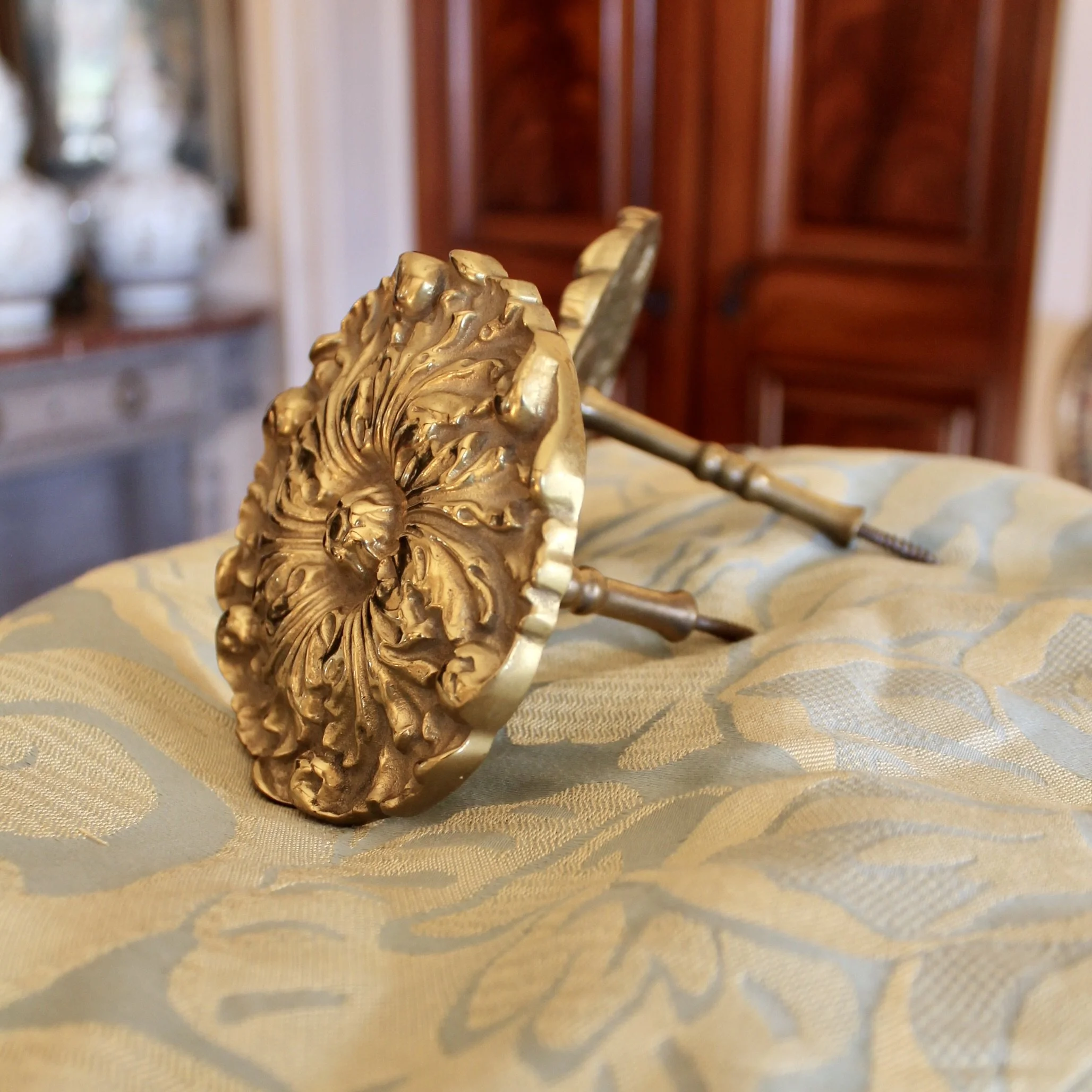 Pair of Solid Brass Rosette Curtain Tie Backs