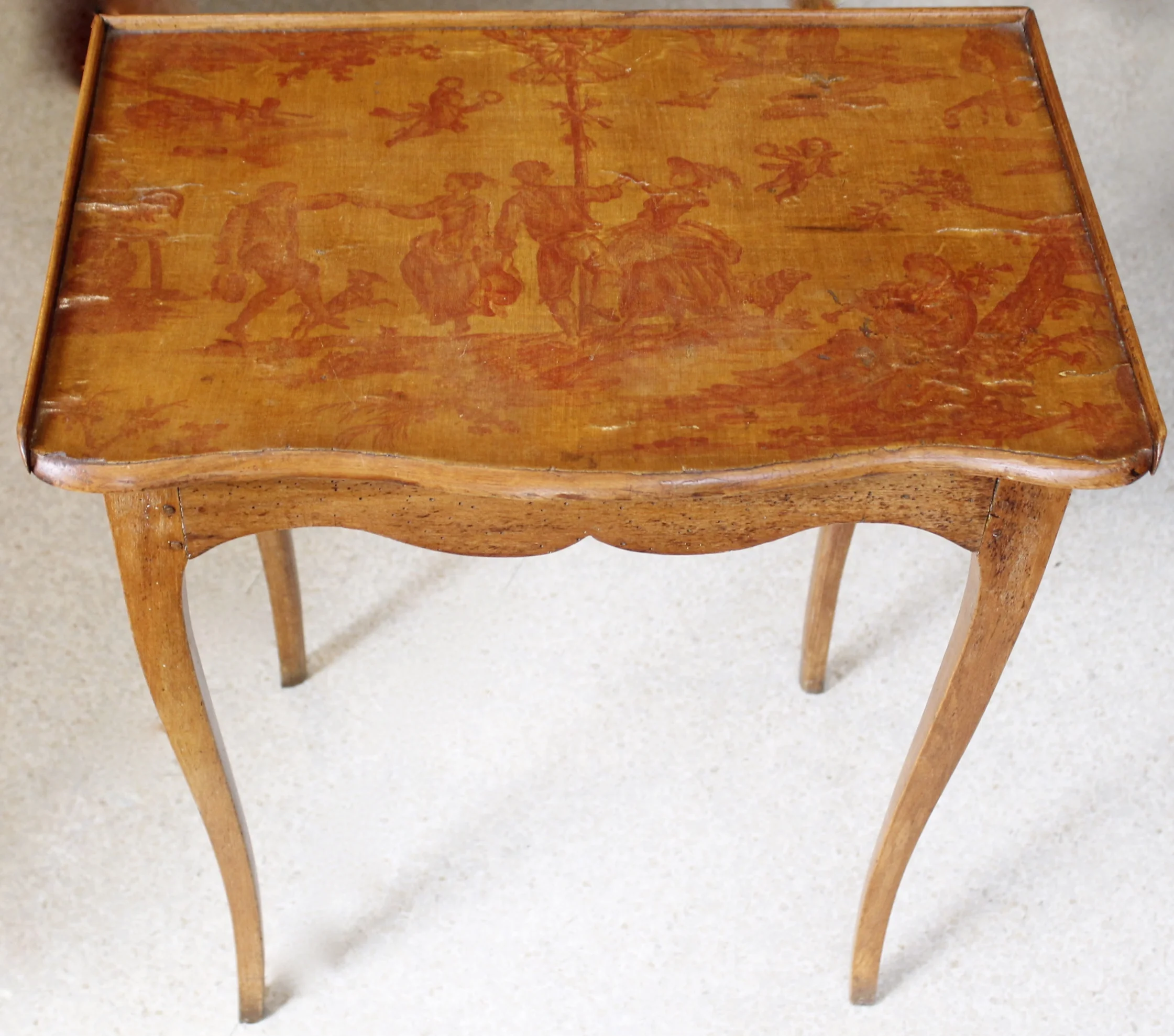 French Fruitwood Louis XVI Occasional Table with Toile Top