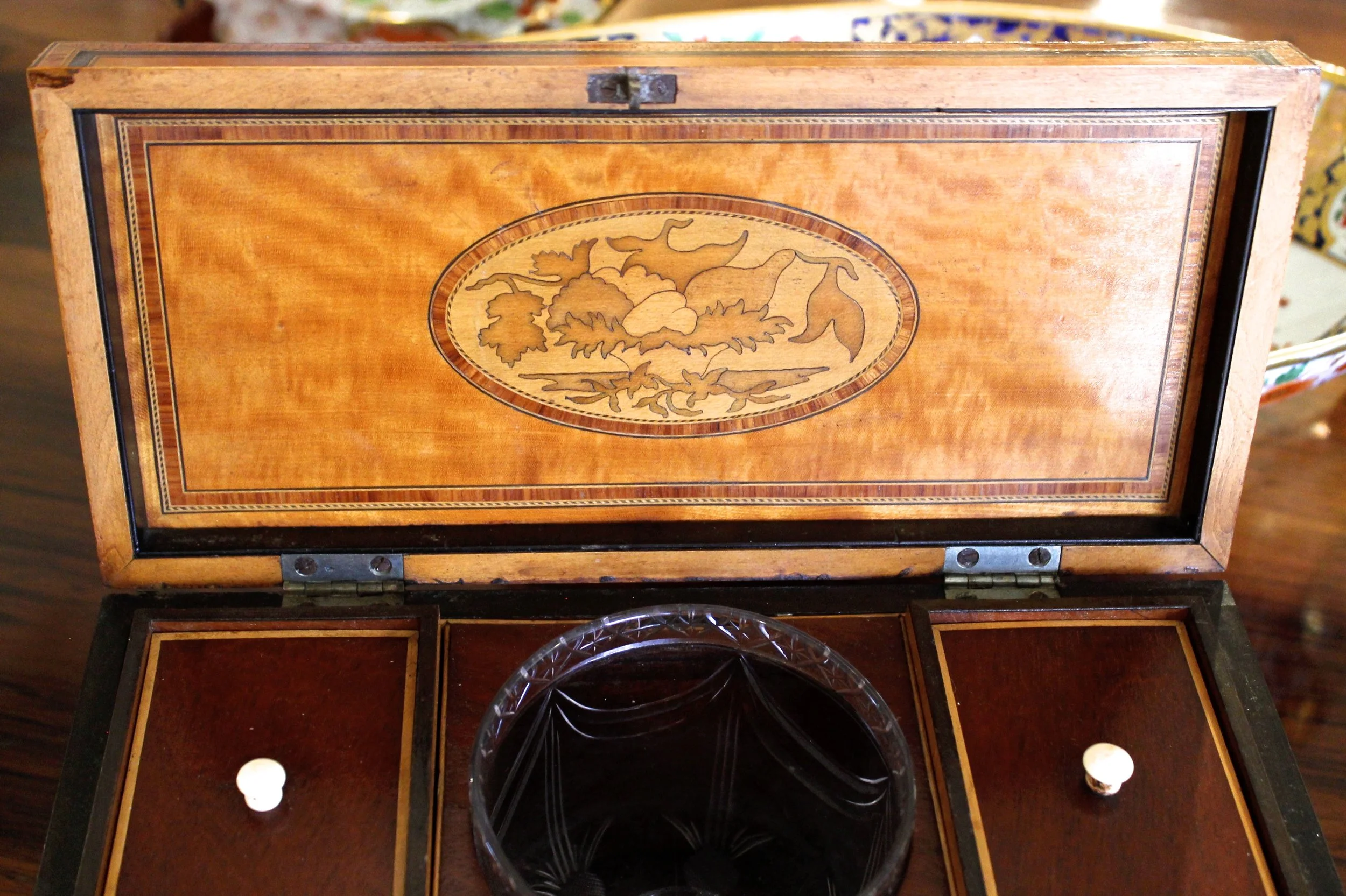 George III Satinwood and Marquetry Tea Caddy
