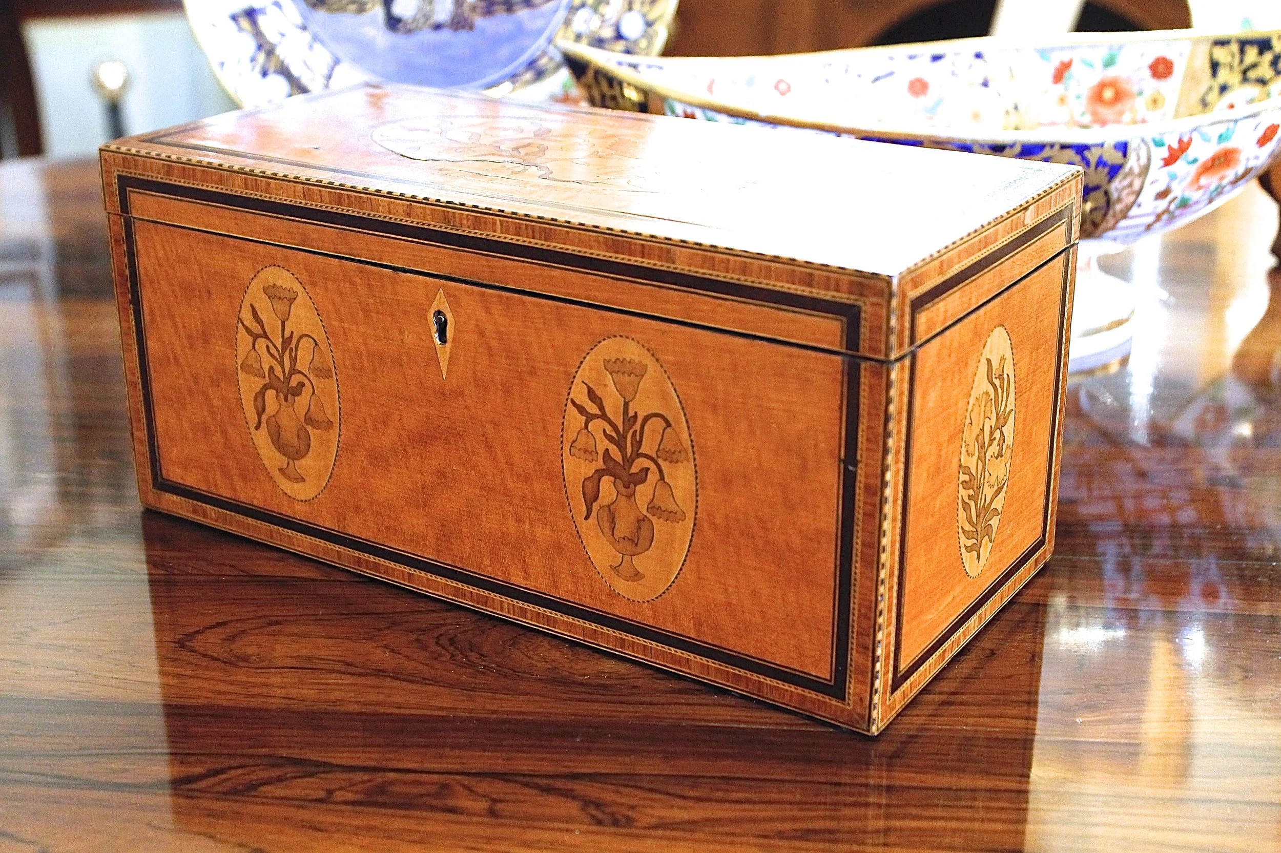 George III Satinwood and Marquetry Tea Caddy