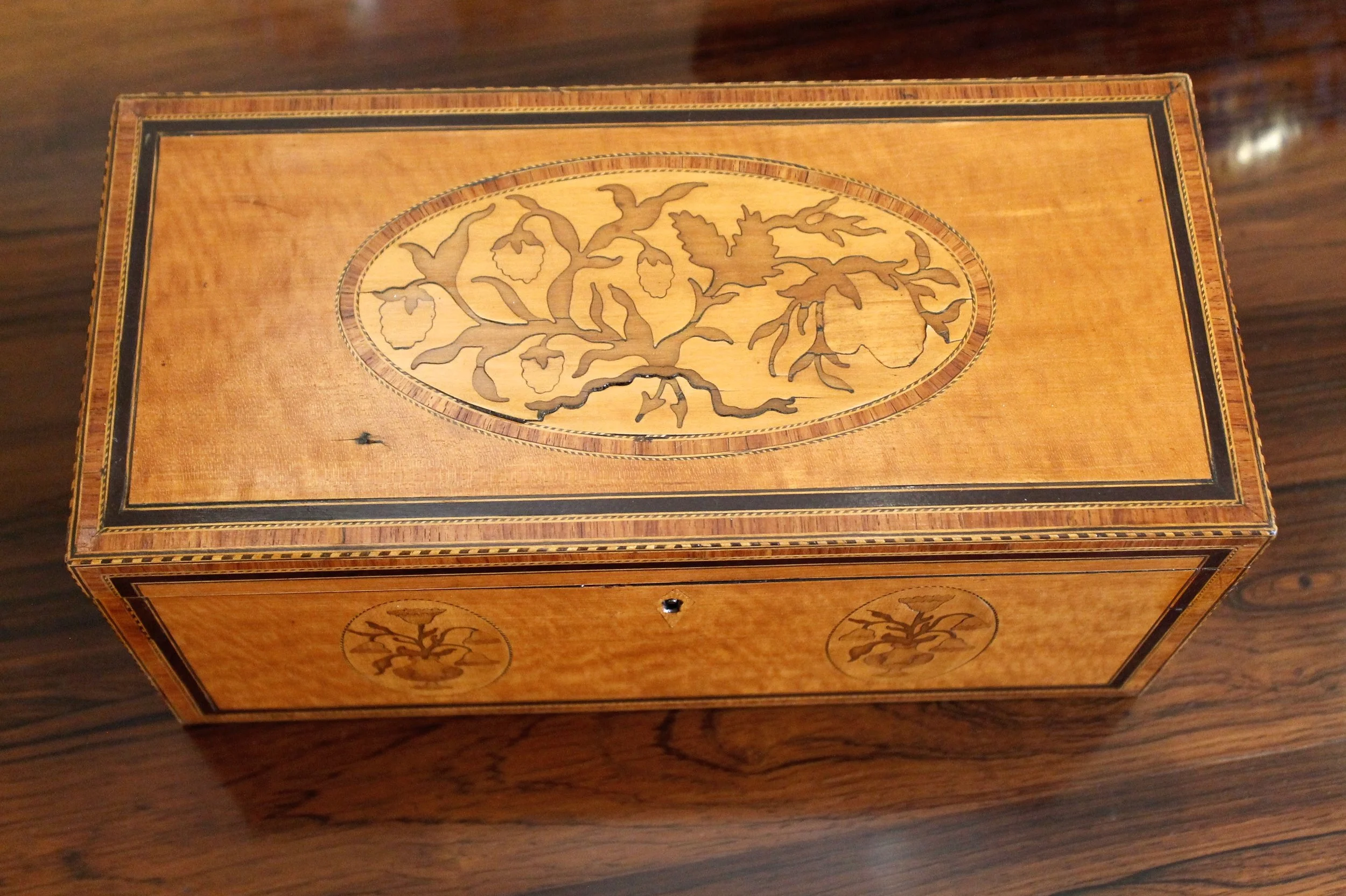 George III Satinwood and Marquetry Tea Caddy