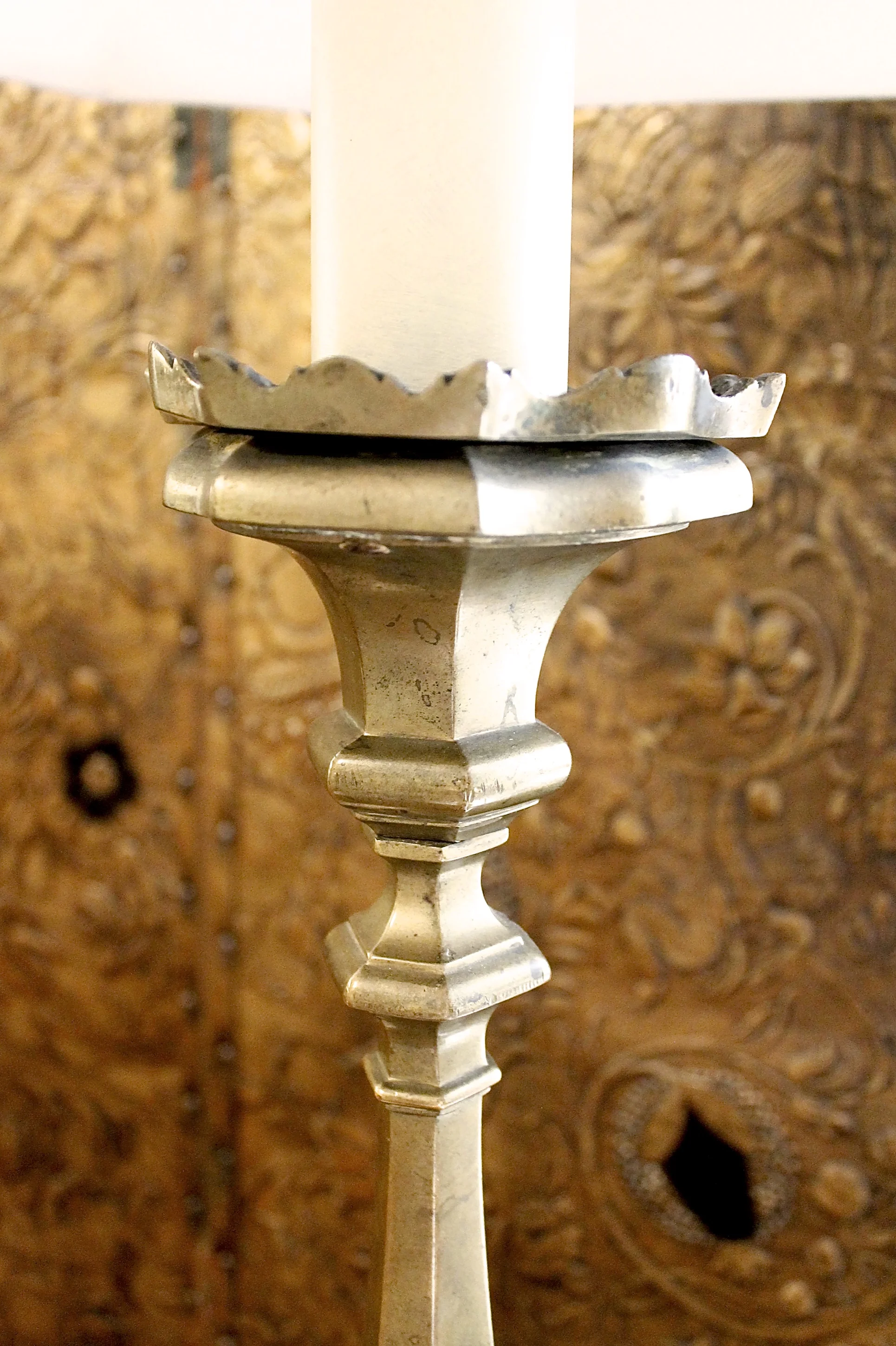 Continental Large Bronze Pricket Lamp