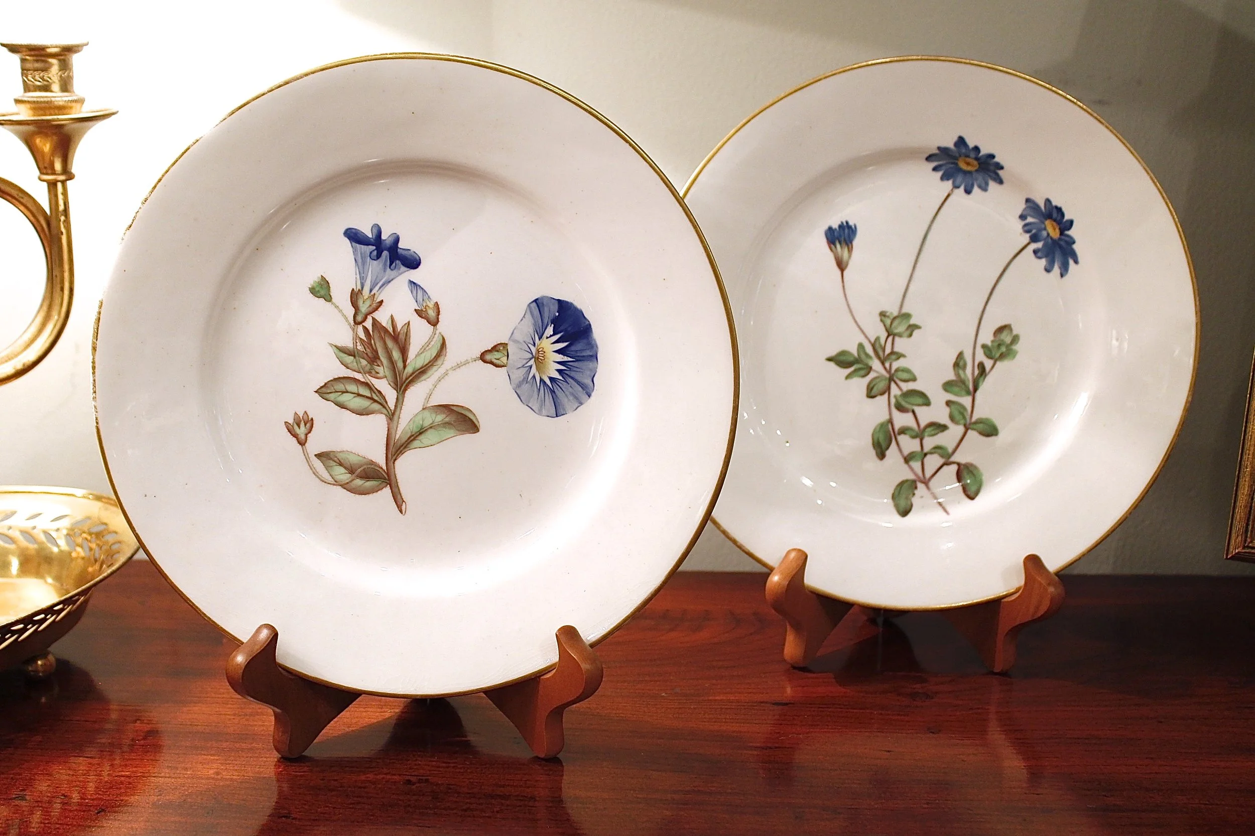 Pair of Early English Derby Blue Flower Porcelain Plates