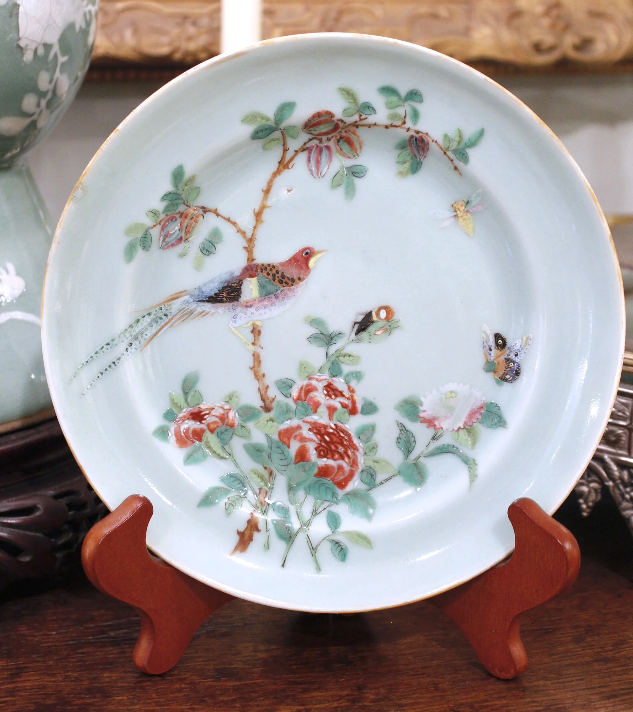 Chinese Export Celadon Bird Plate
