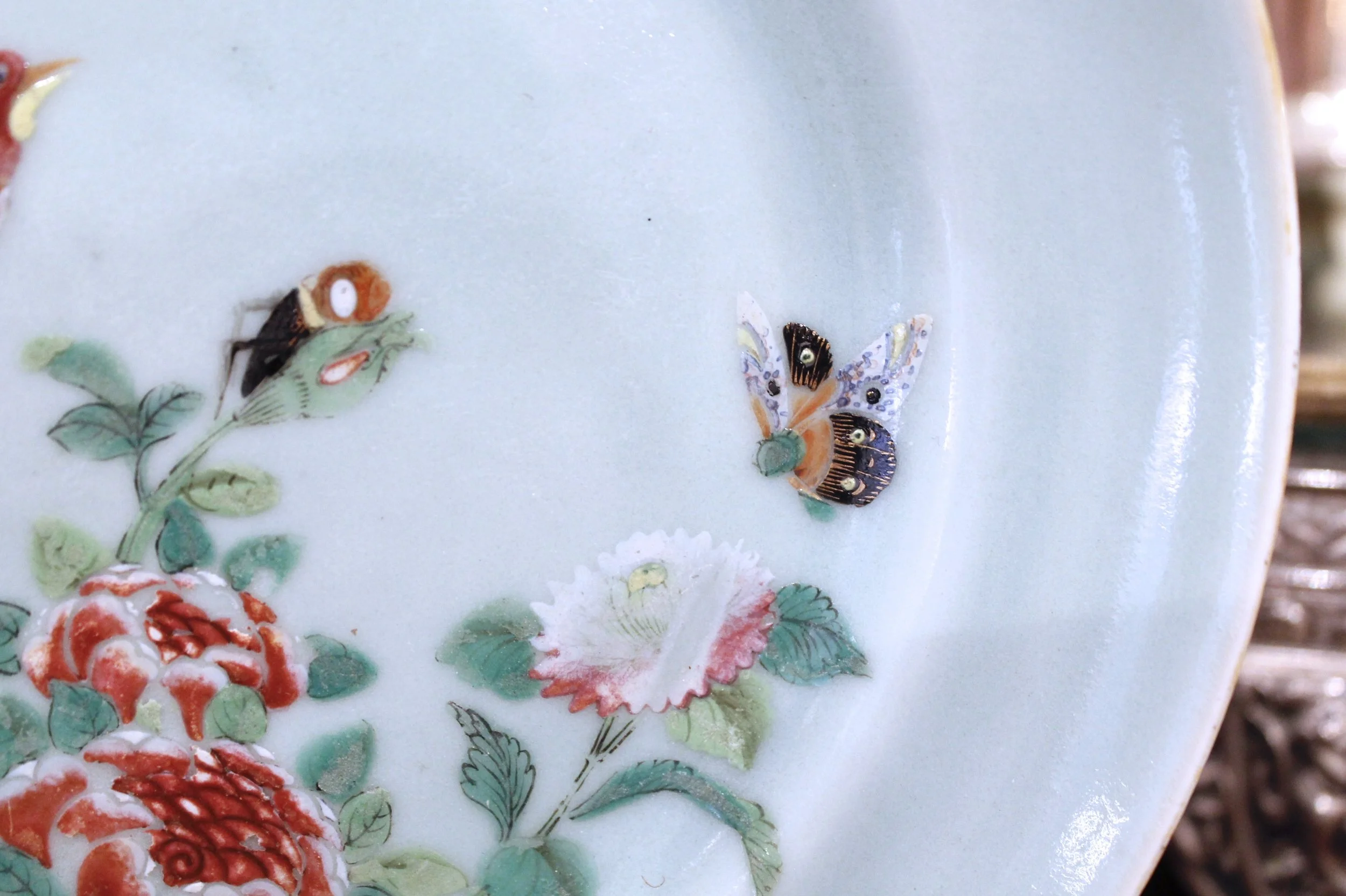 Chinese Export Celadon Bird Plate