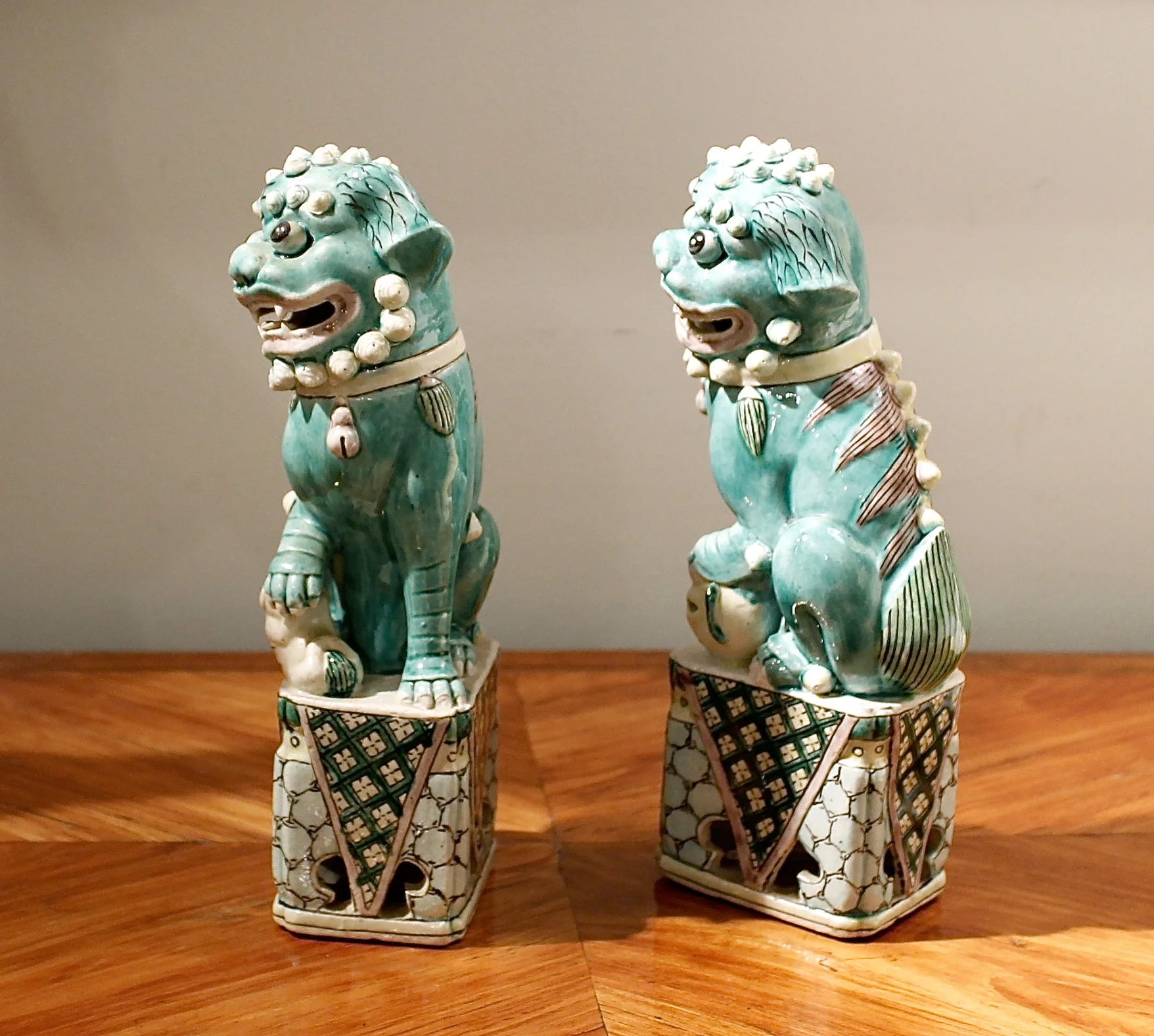Aqua Glazed Chinese Porcelain Foo Dogs