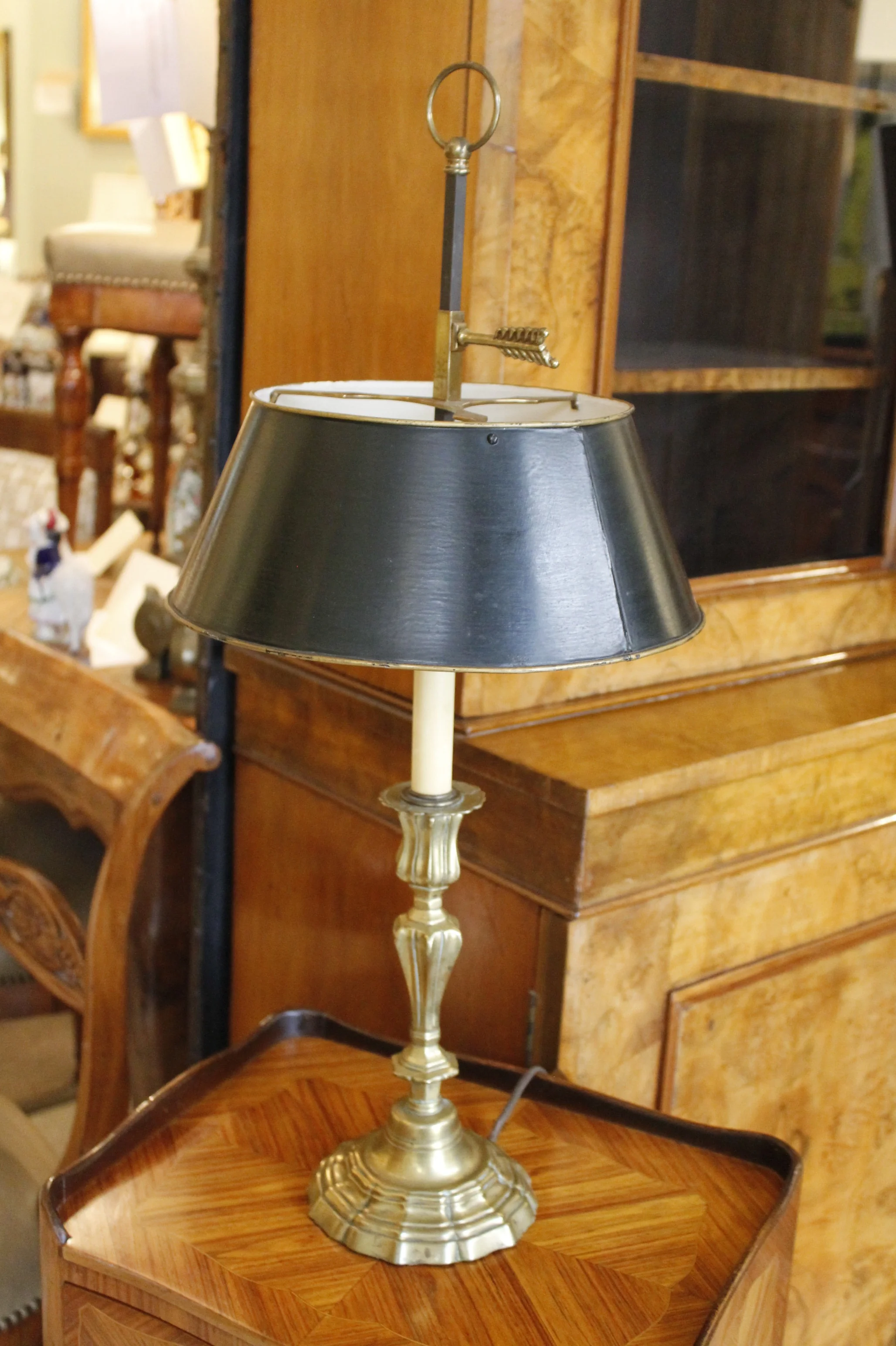 French Louis XV Candlestick Lamp with Tôle Shade