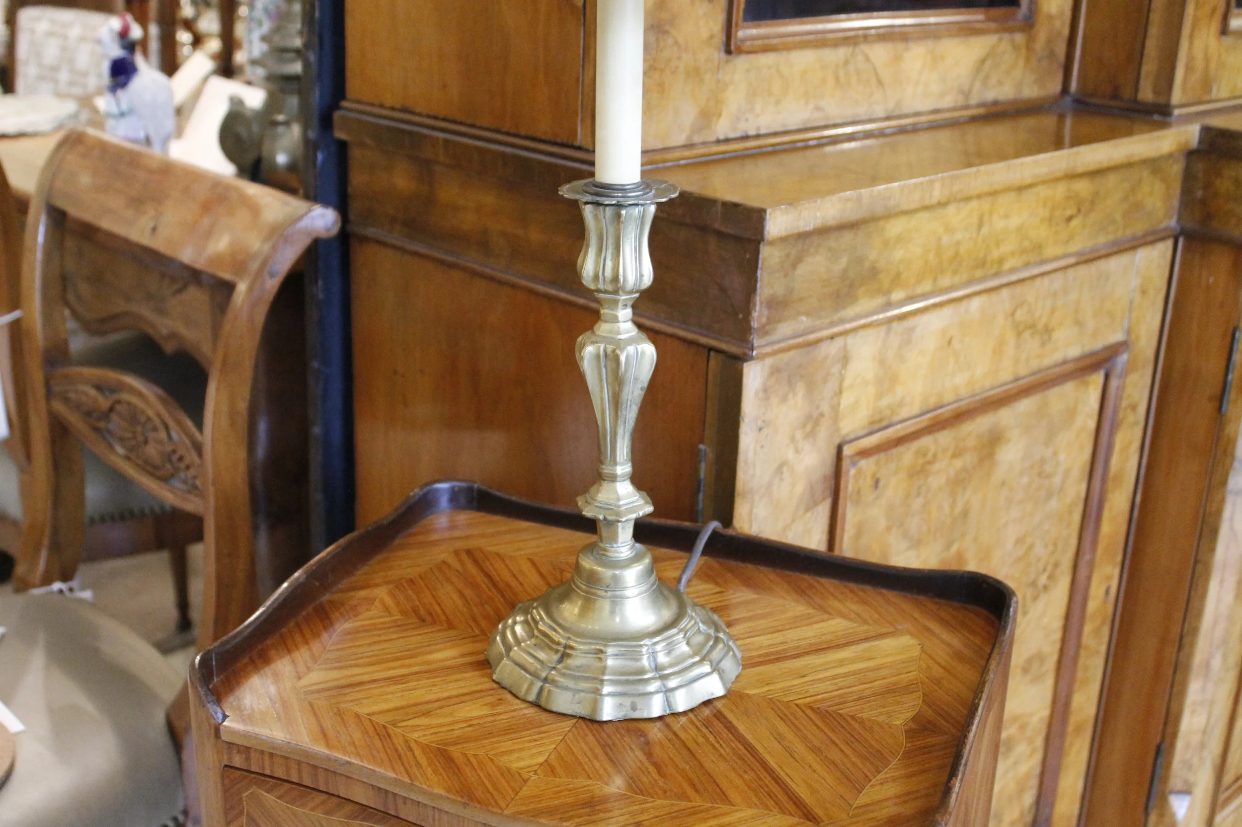 French Louis XV Candlestick Lamp with Tôle Shade