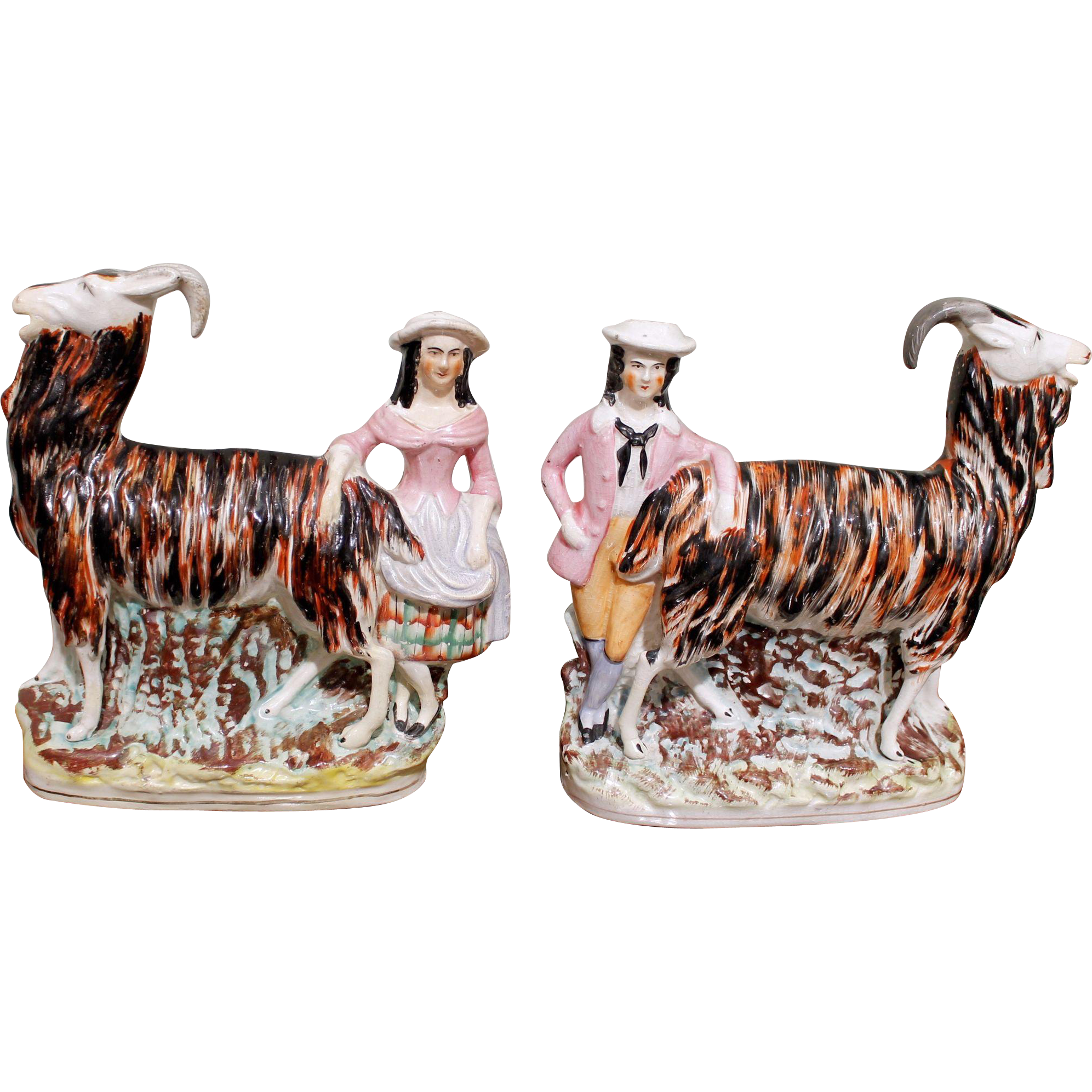 Pair of Unusual Staffordshire Goat Spill Vases