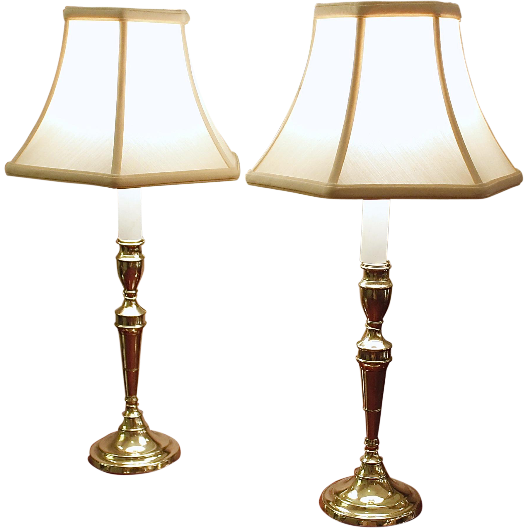 Pair of George III Brass Candlesticks Adapted into Lamps