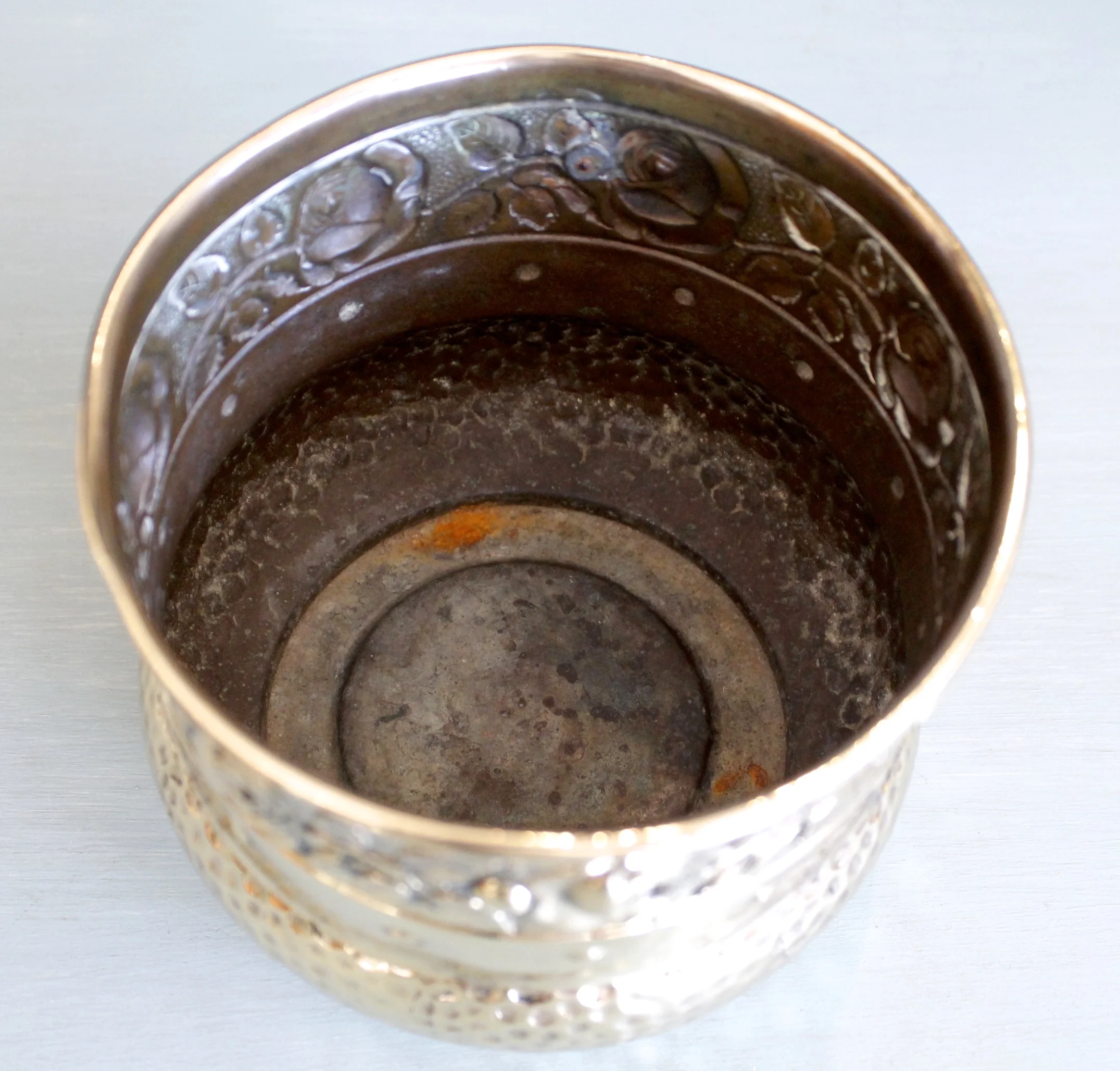 Small English Brass Repoussé Cachepot