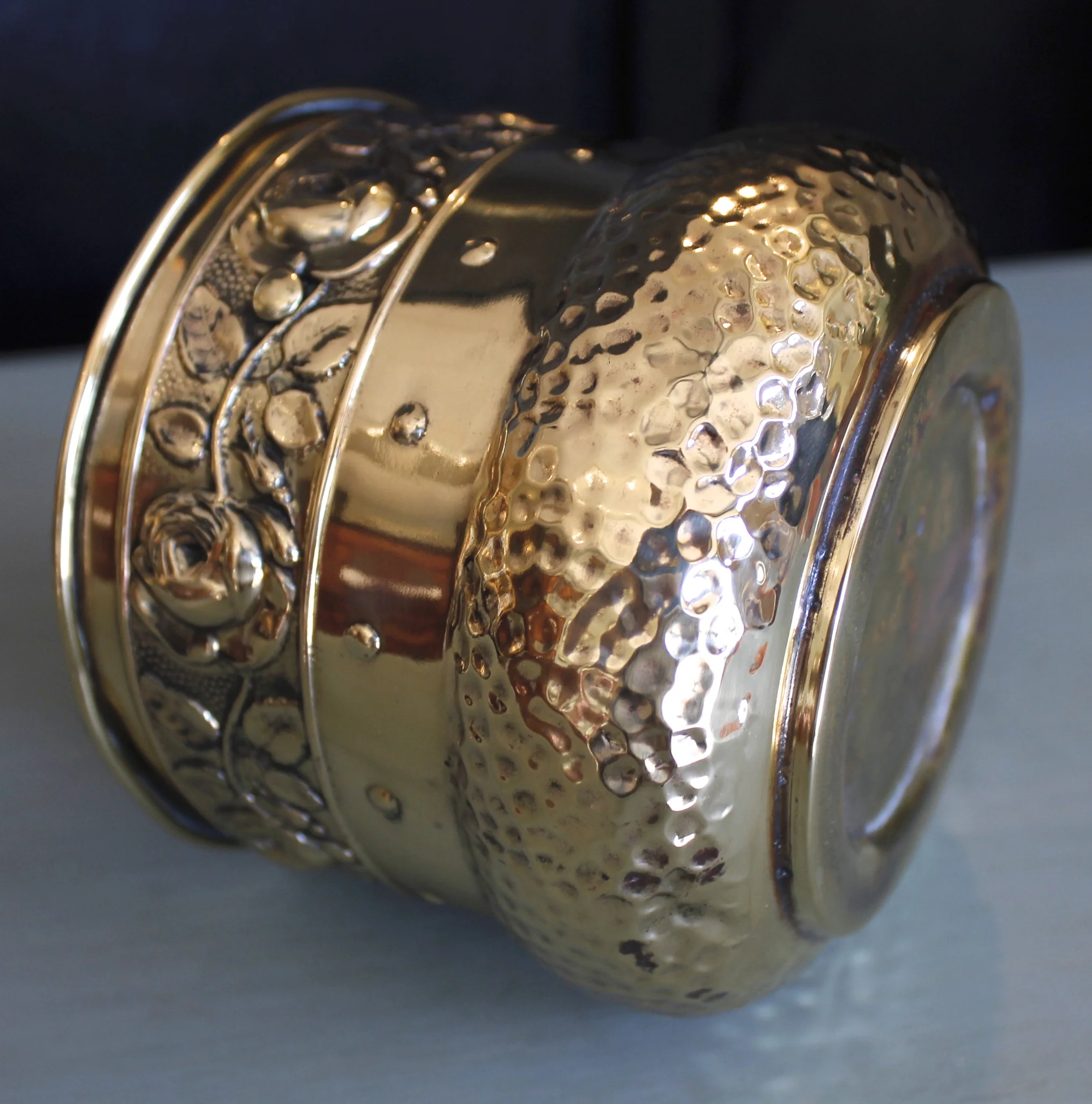 Small English Brass Repoussé Cachepot