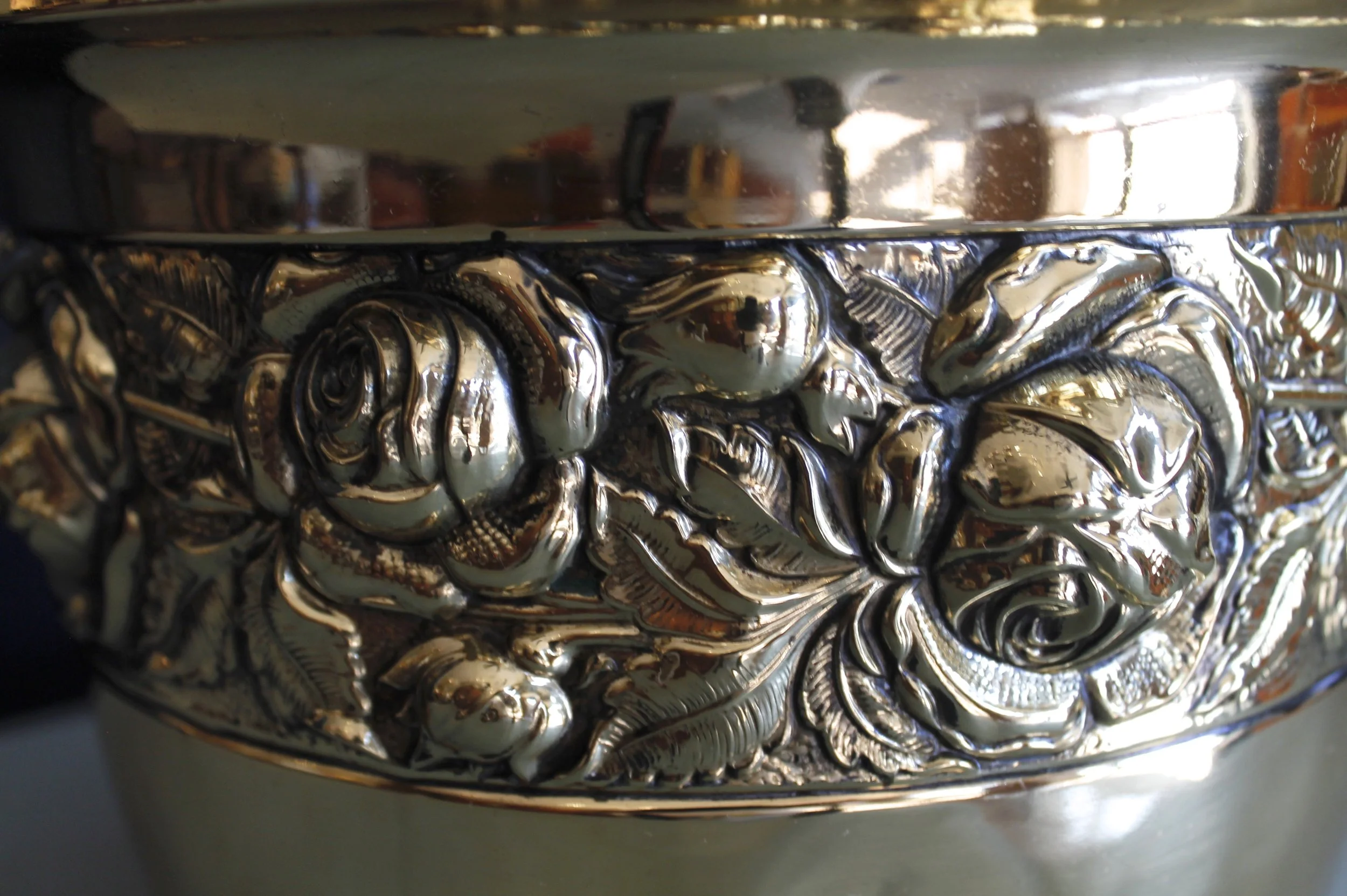 English Brass Repoussé Cachepot