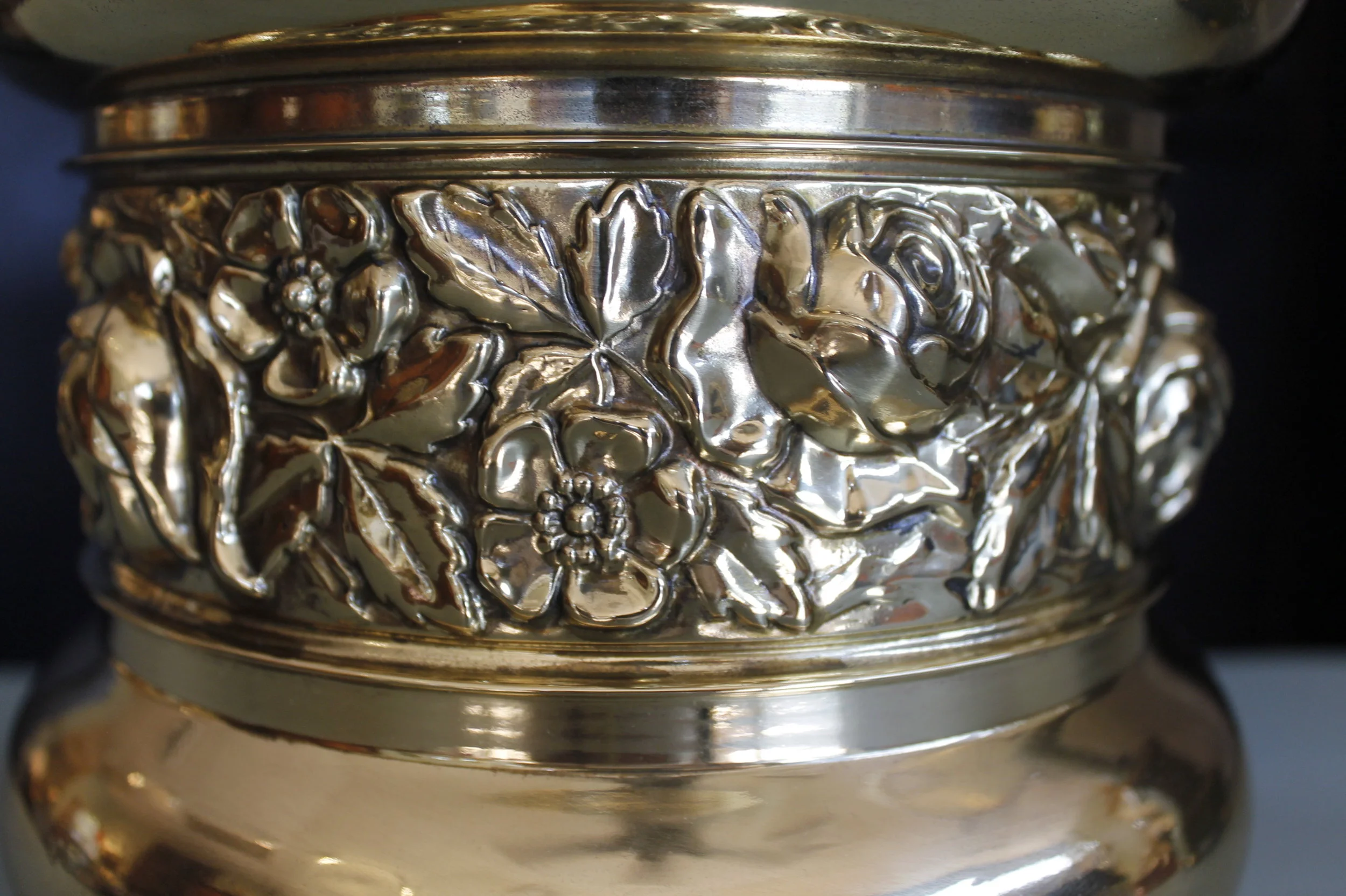 English Brass Repoussé Cachepot