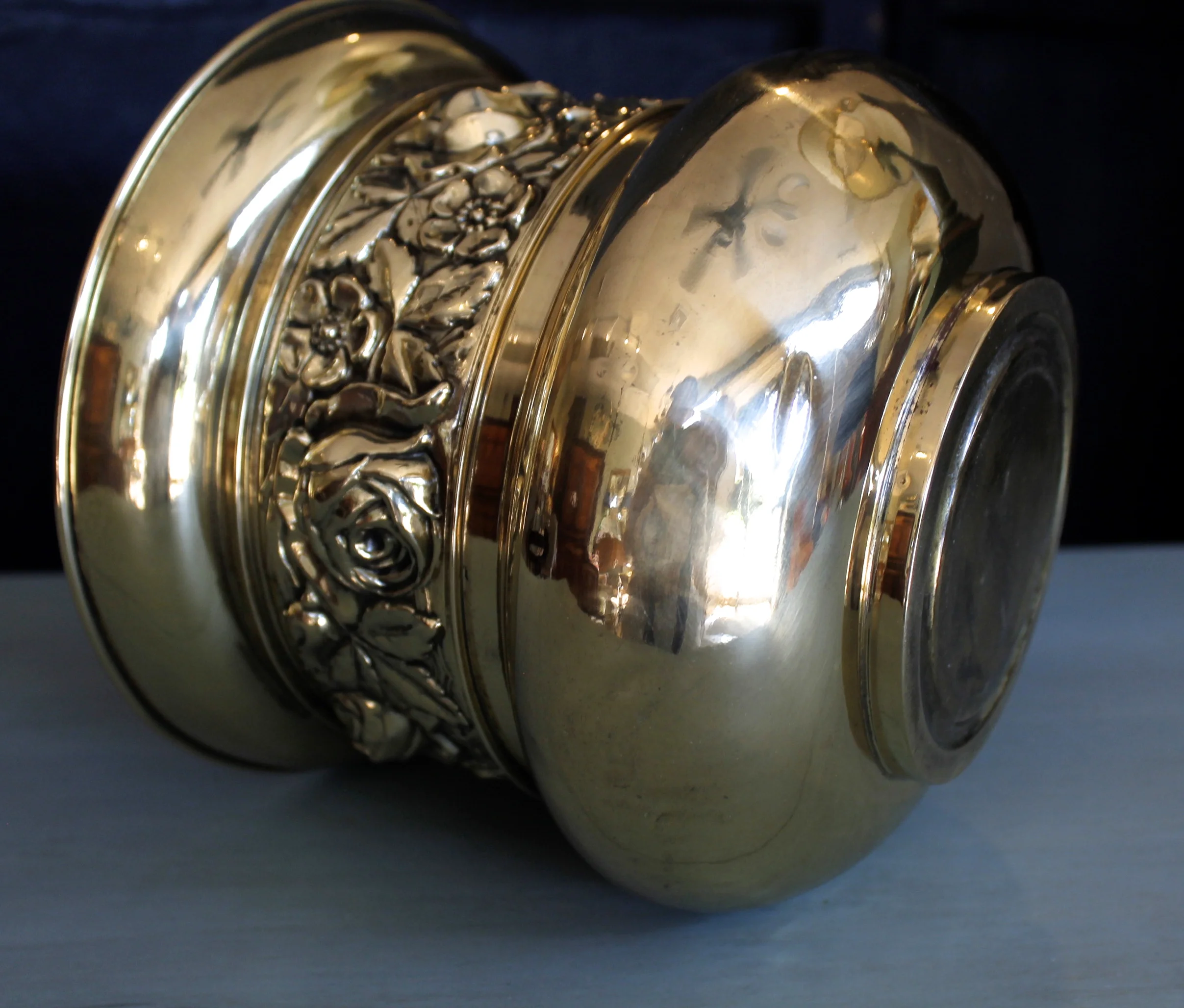 English Brass Repoussé Cachepot