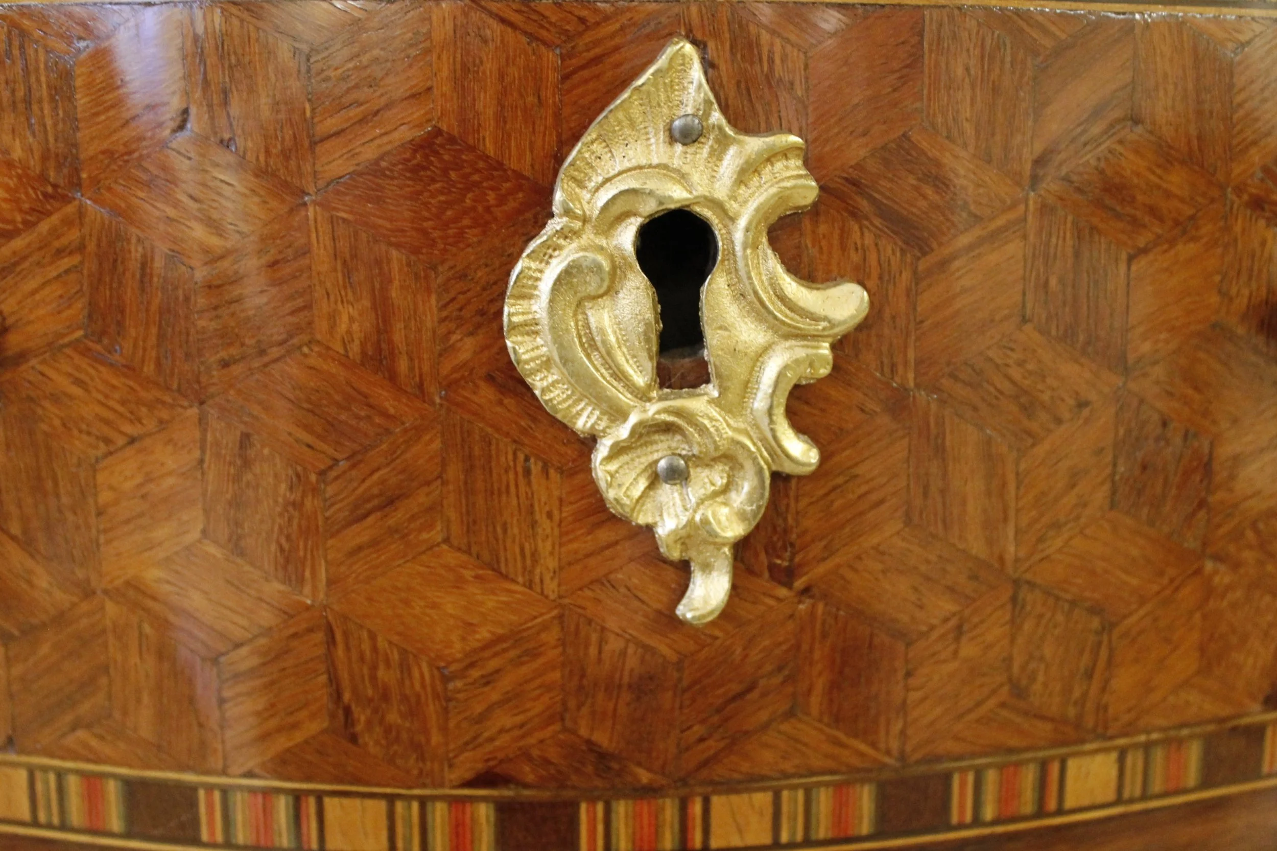 Louis XV Style Parquetry Marble Topped Mini Commode/Side Table