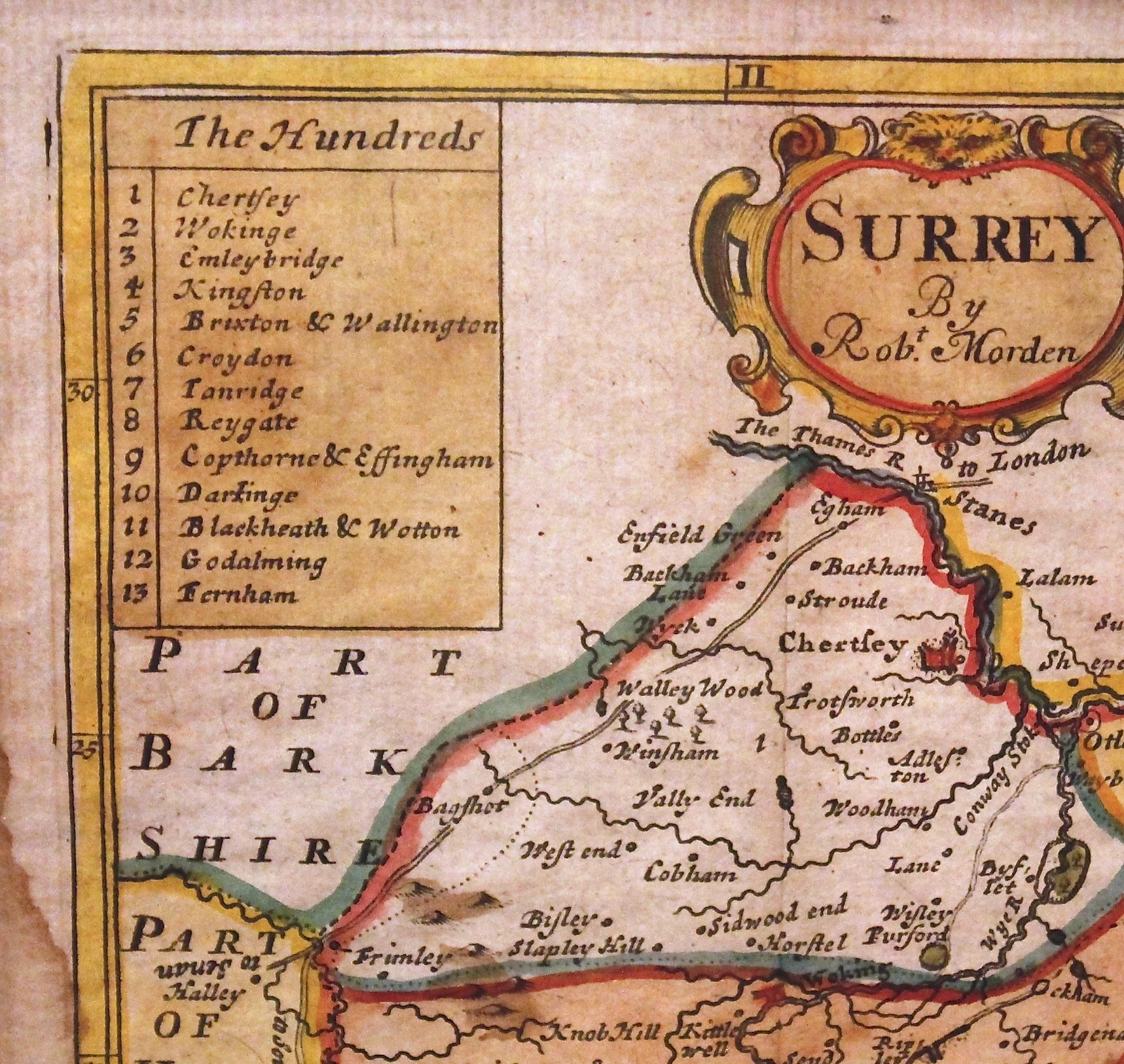 17th Century Map of South London and the County of Surrey, by Robert Morden