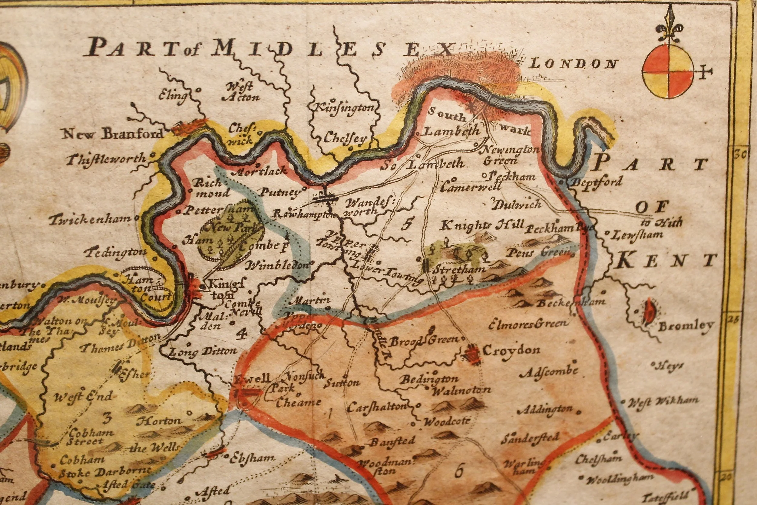 17th Century Map of South London and the County of Surrey, by Robert Morden