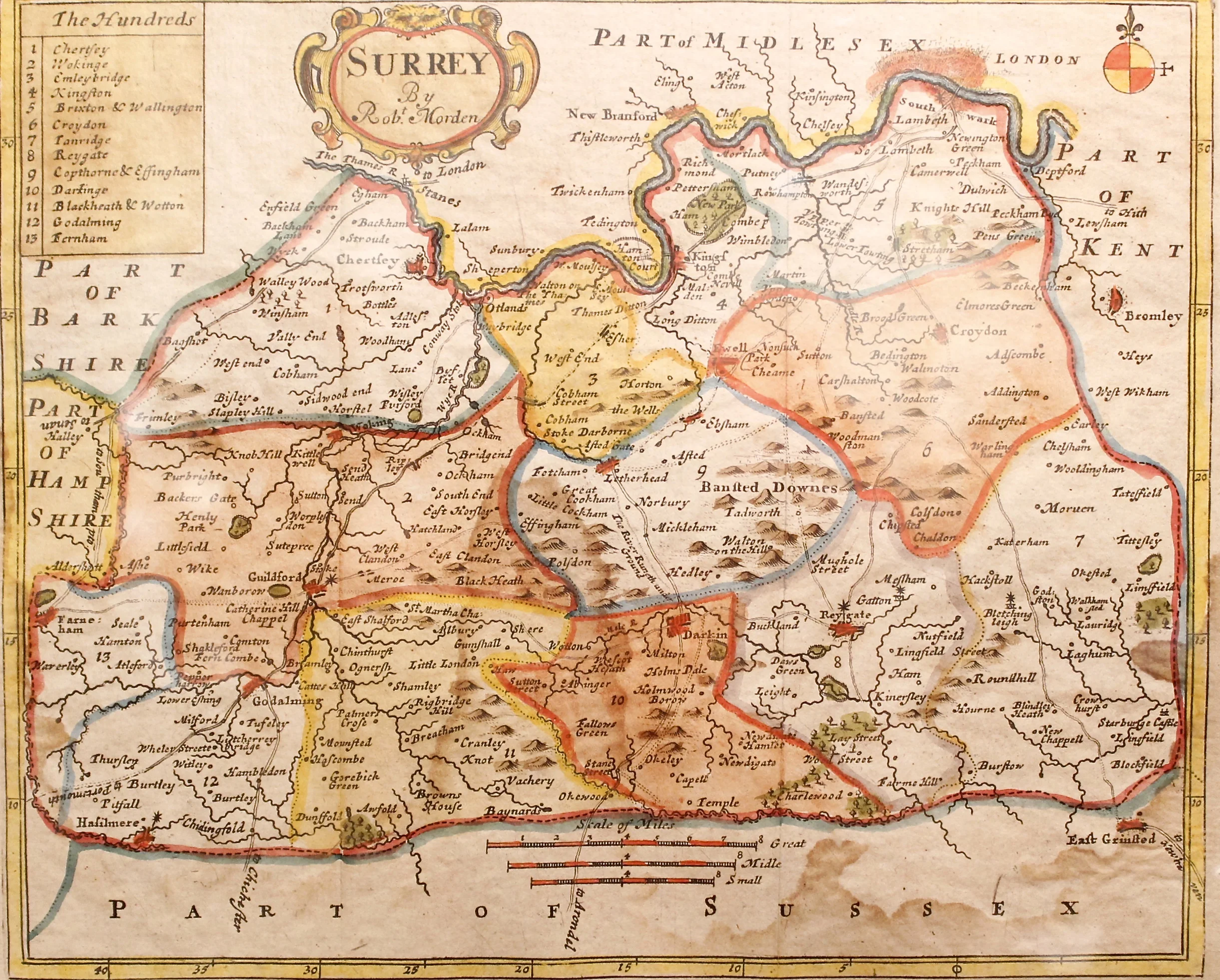 17th Century Map of South London and the County of Surrey, by Robert Morden