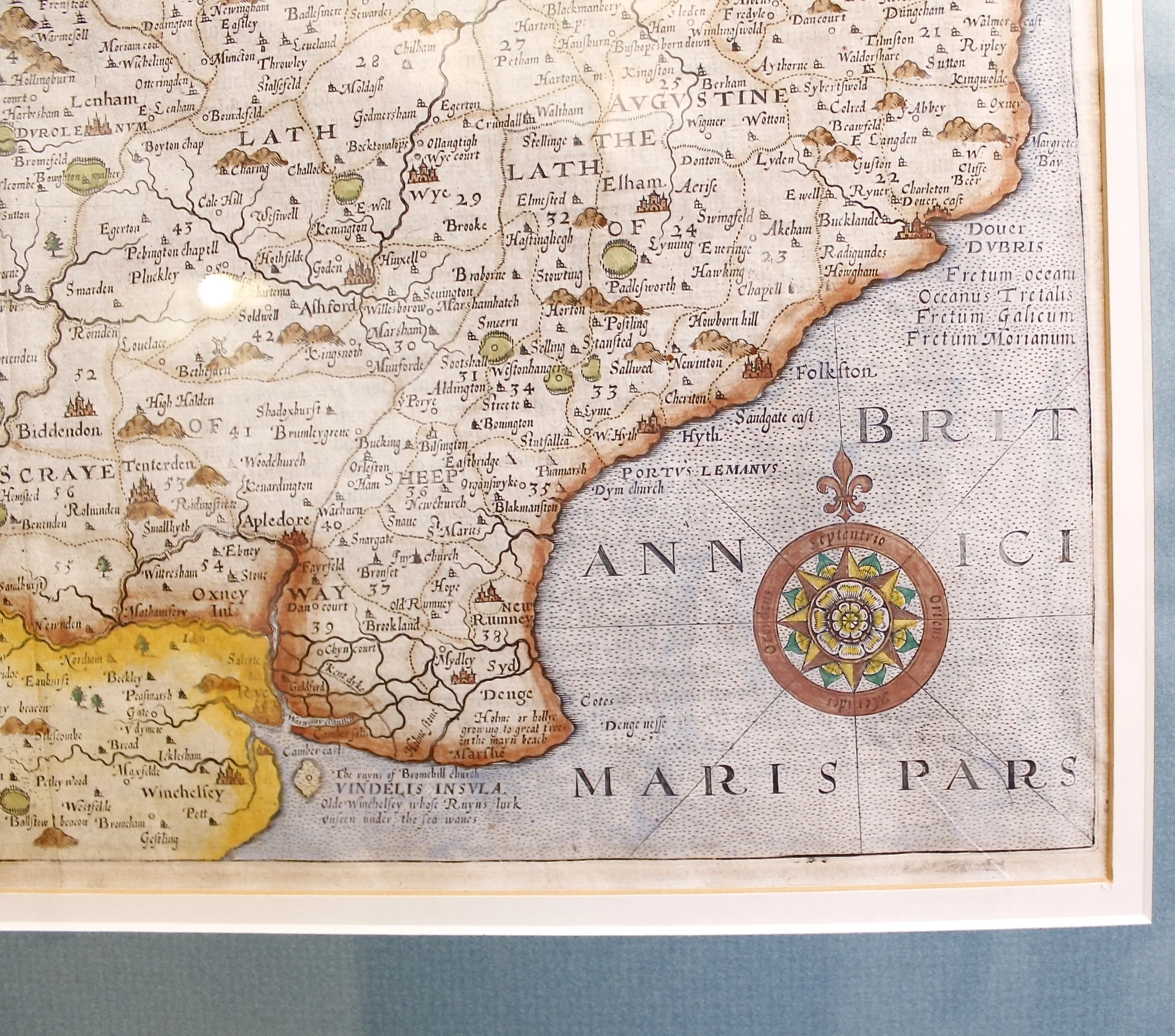 17th Century Map of Kent (England) by William Kip and Johannes Nordon