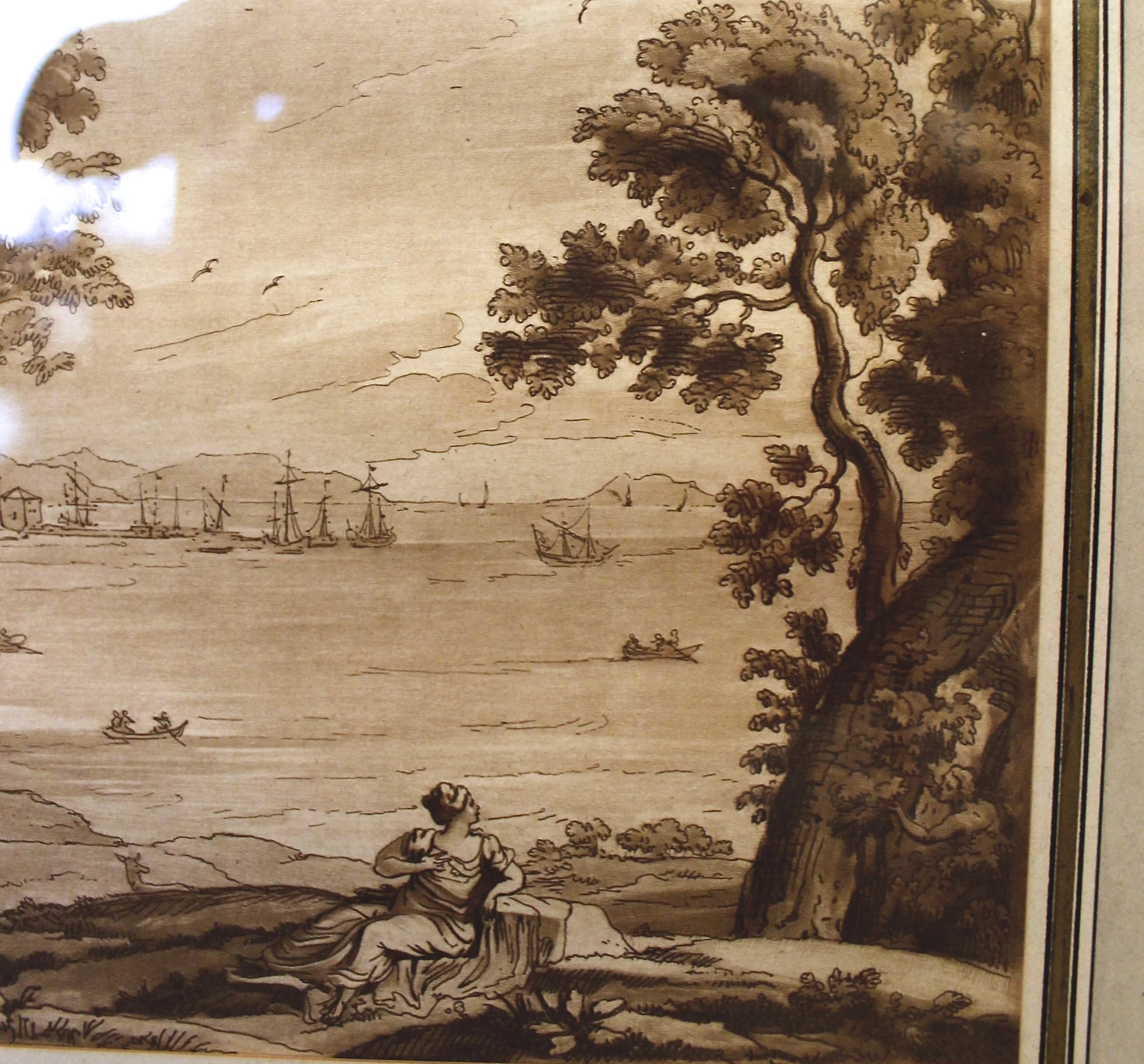Sepia Landscape Engravings after Claude Lorraine
