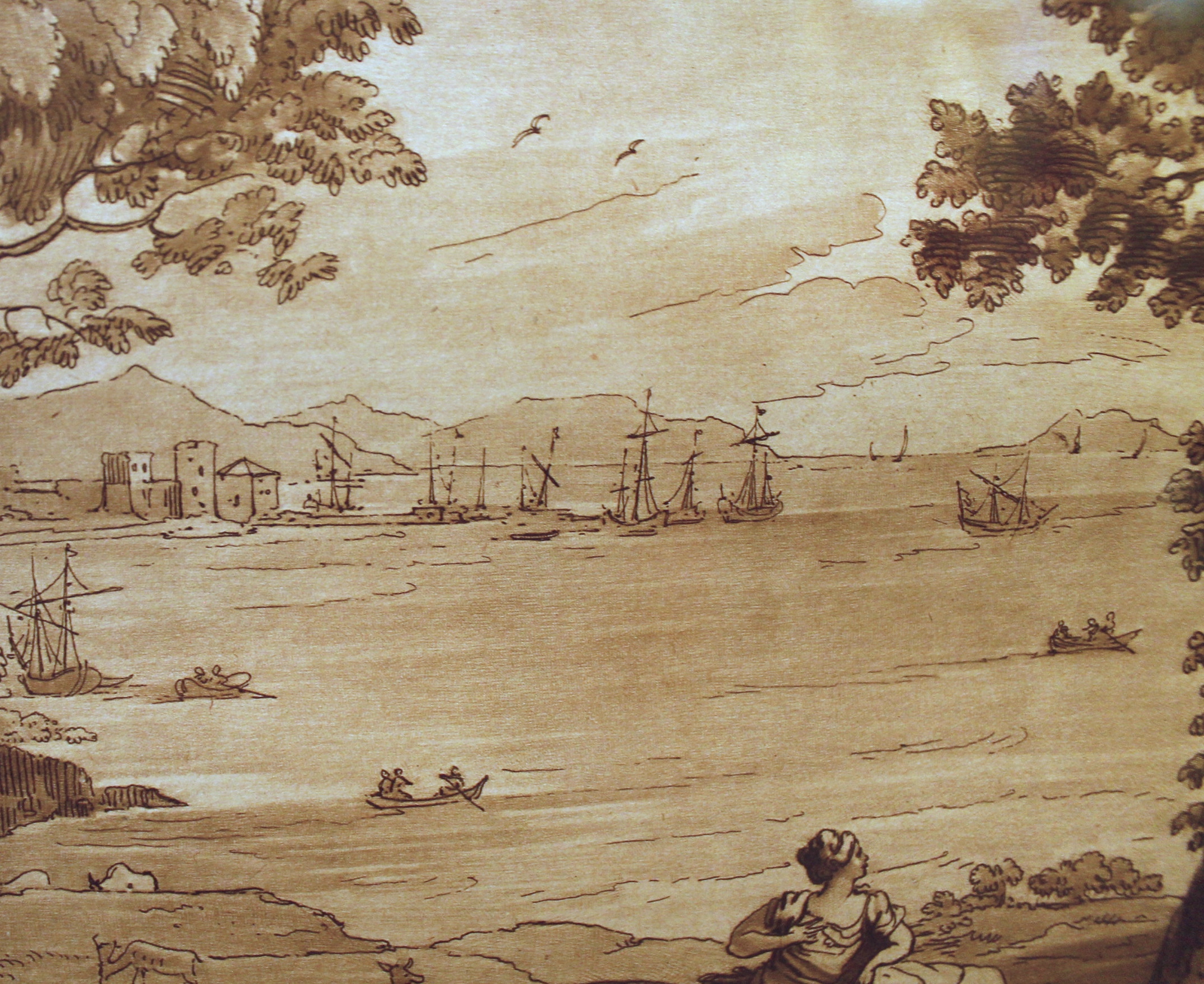 Sepia Landscape Engravings after Claude Lorraine