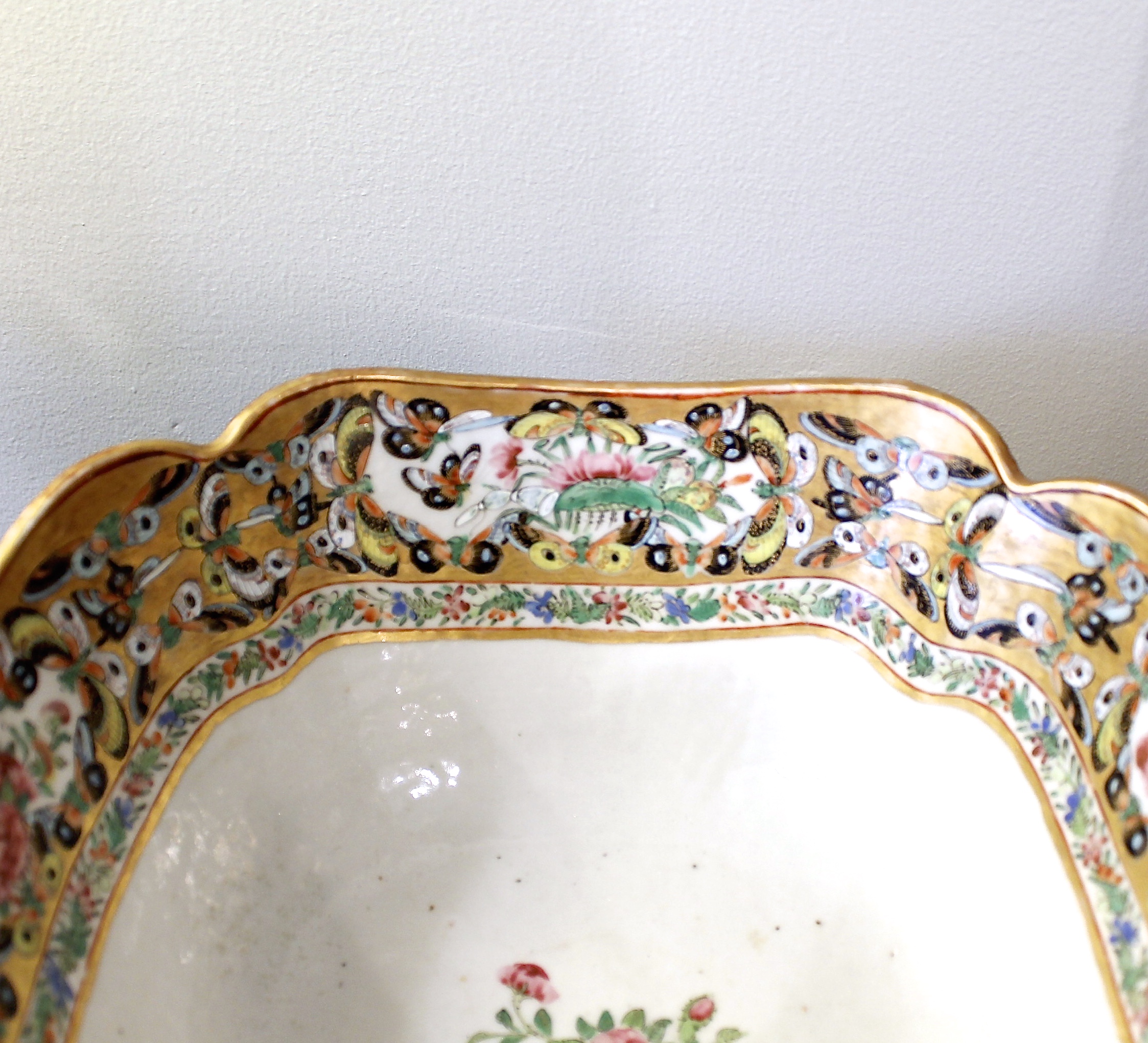 Chinese Export Thousand Butterfly Cut Corner Porcelain Bowl