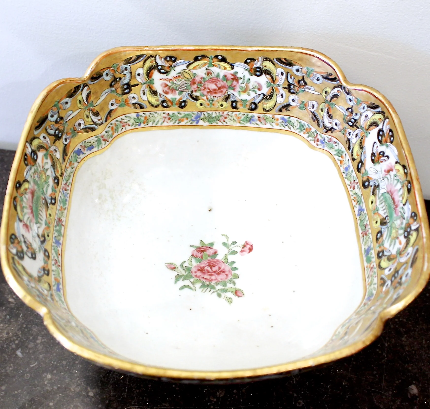 Chinese Export Thousand Butterfly Cut Corner Porcelain Bowl