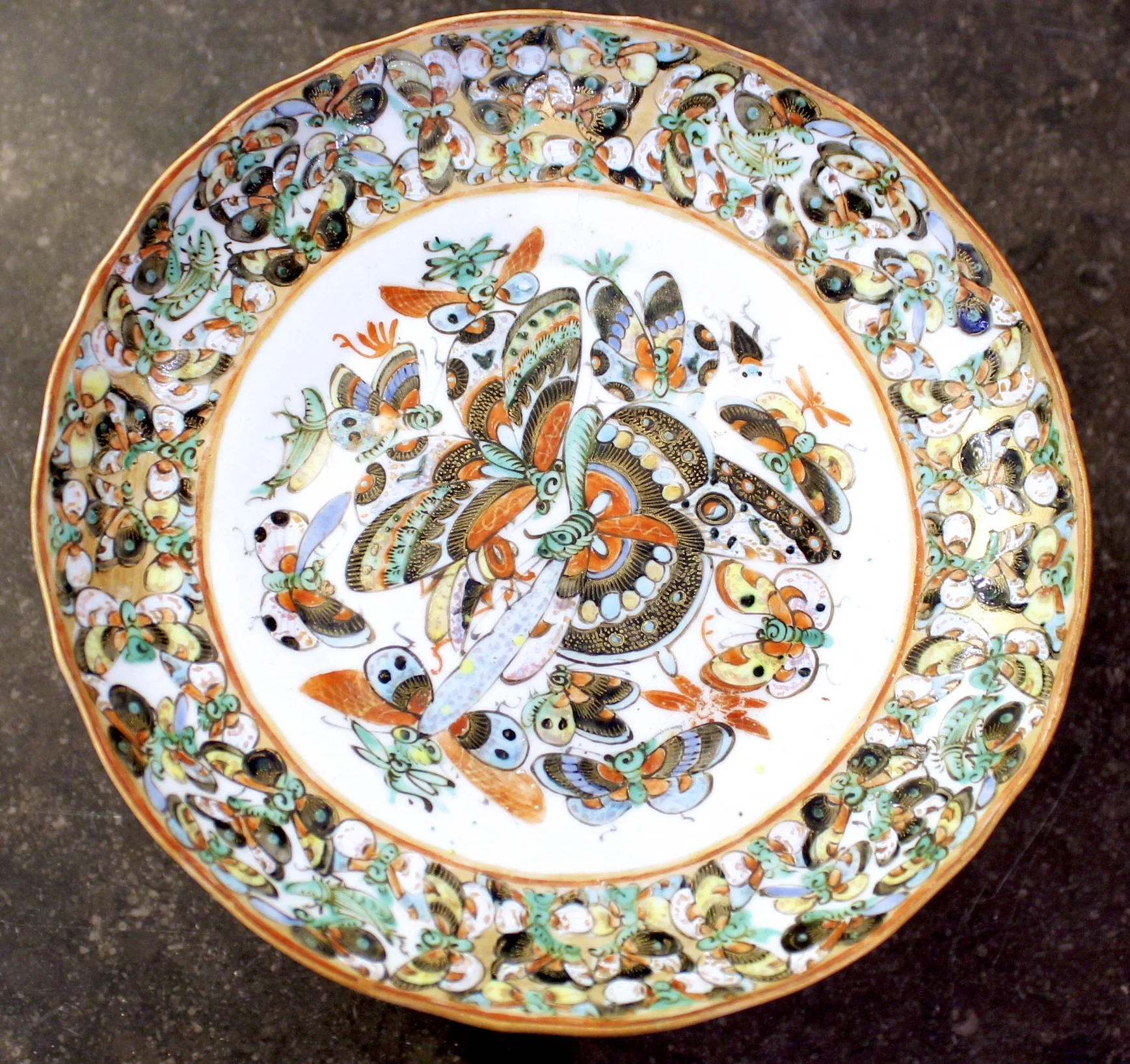 Chinese Export Thousand Butterfly Small Porcelain Cake Stand