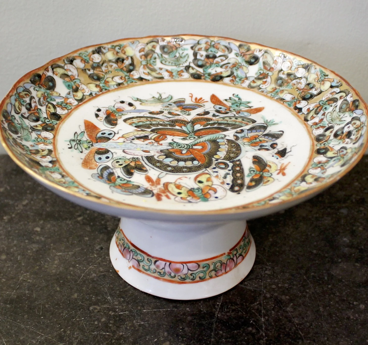 Chinese Export Thousand Butterfly Small Porcelain Cake Stand